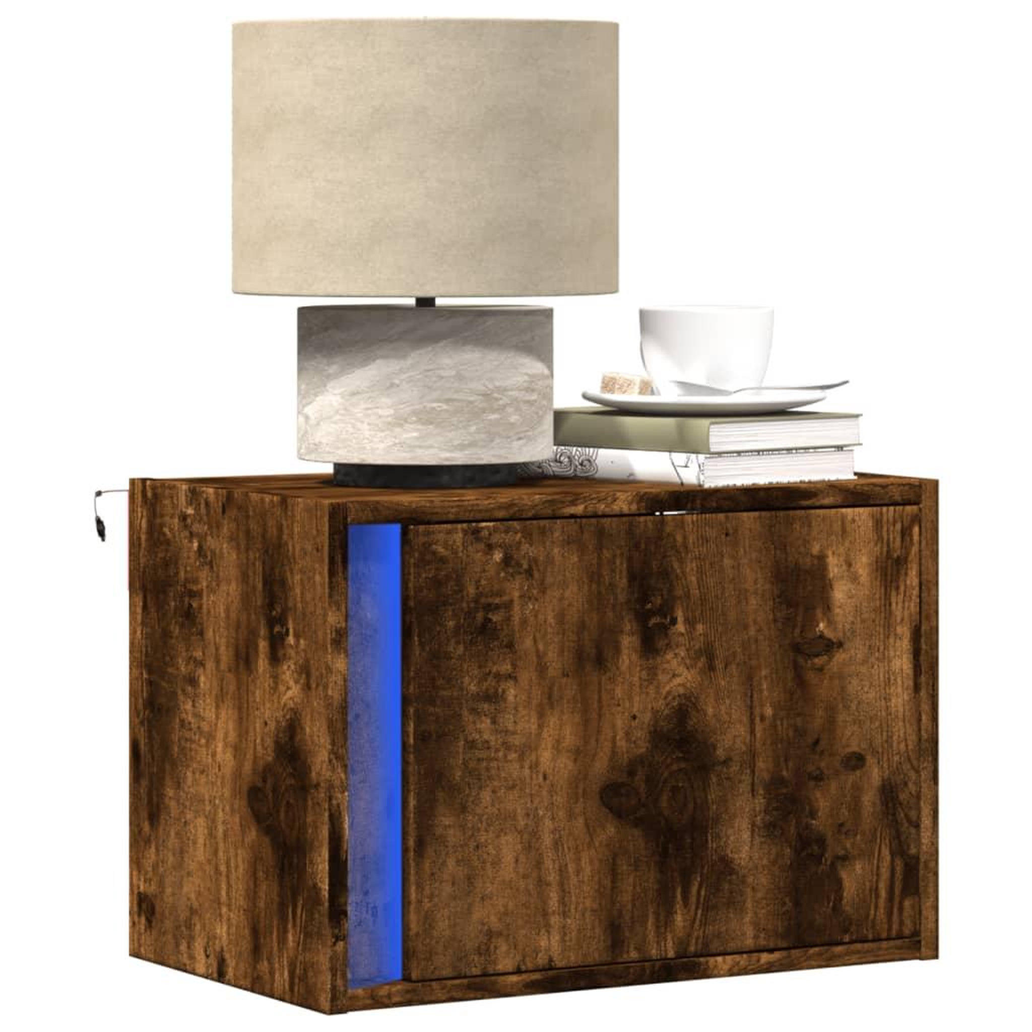 Voir la diapositive 1 : VIDAXL Table de chevet murale avec lumieres LED chene fume