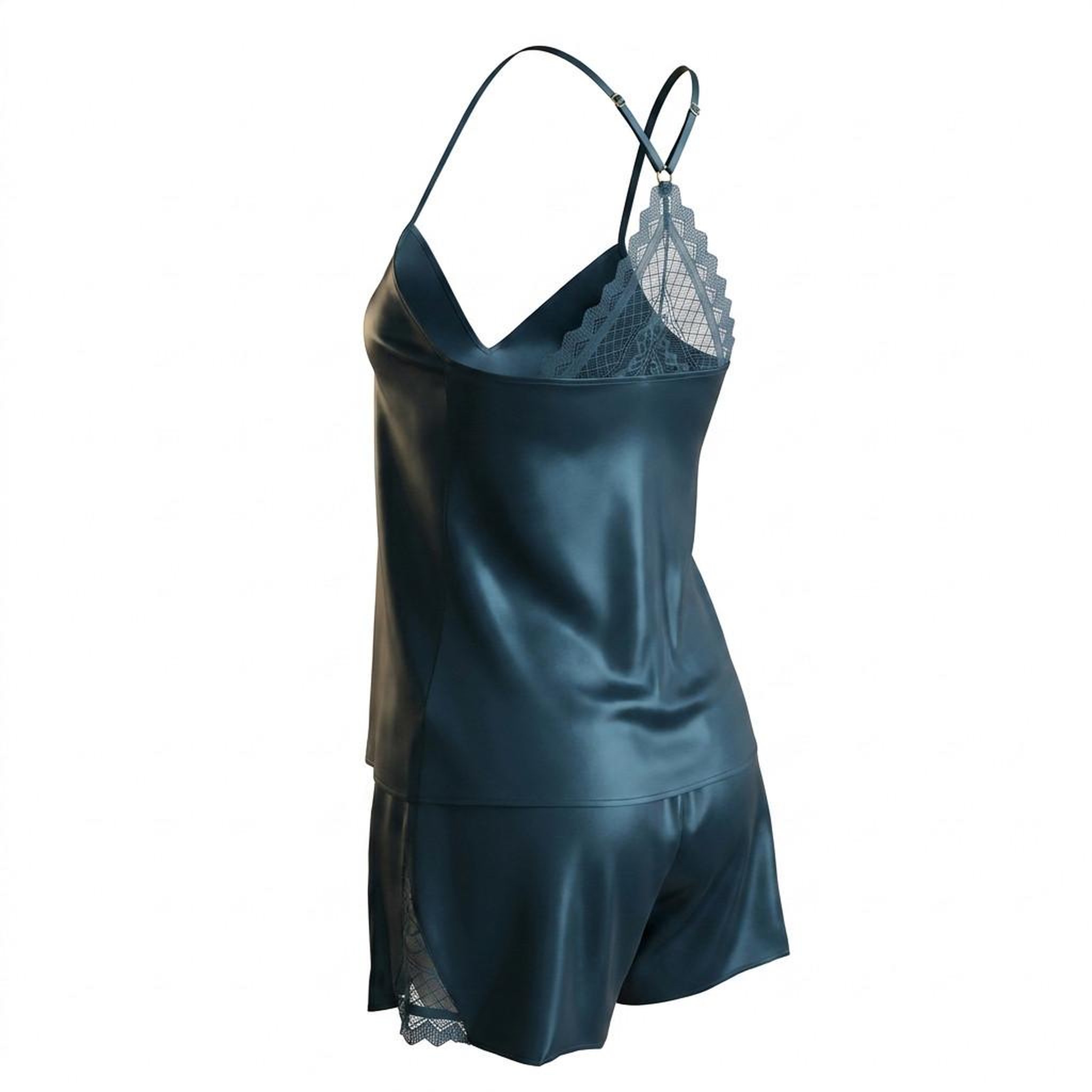 Voir la diapositive 3 : OZABI OZABI Pyjama Femme Satiné Débardeur Dentelle Col V Toucher Soie