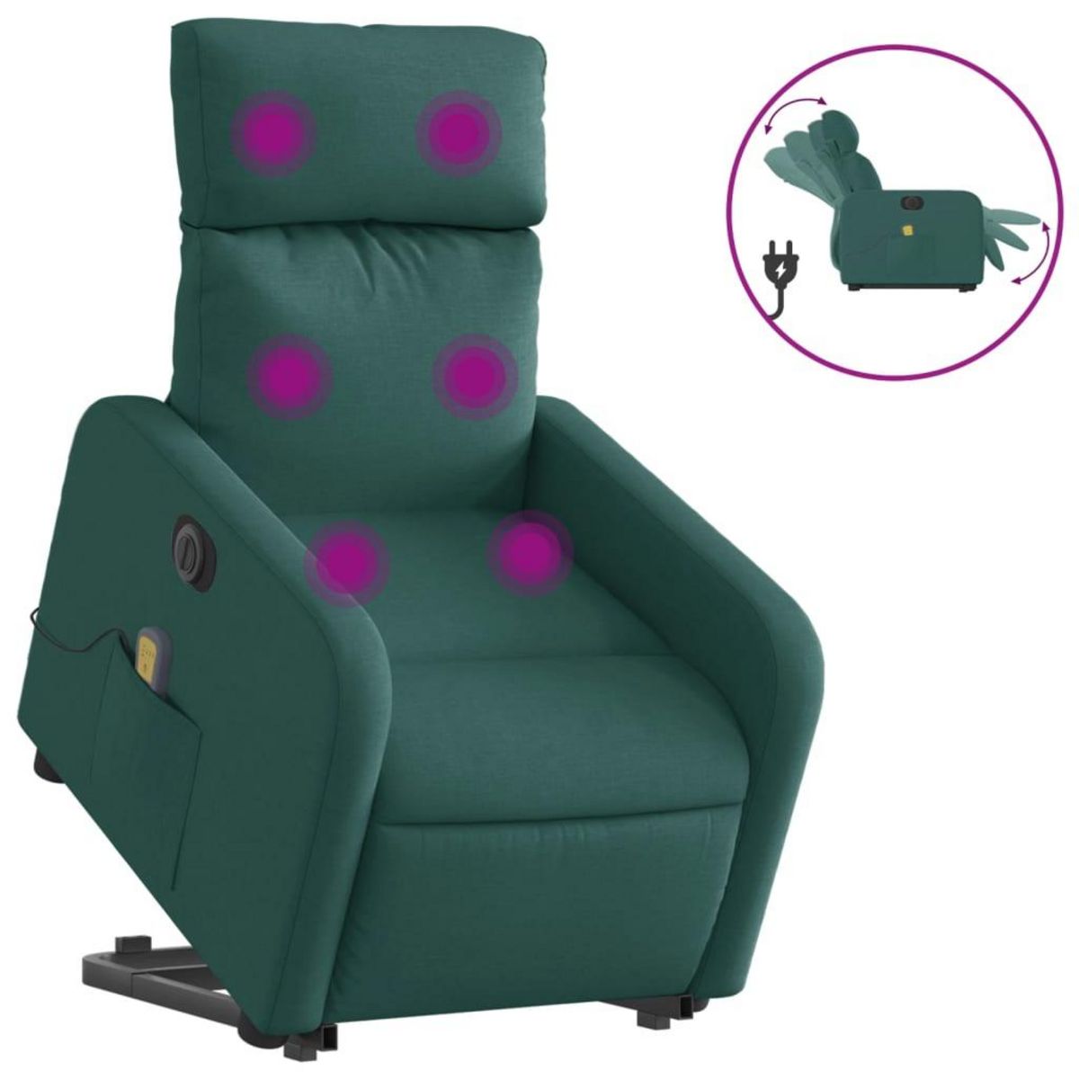 VIDAXL Fauteuil inclinable de massage electrique Vert fonce Tissu