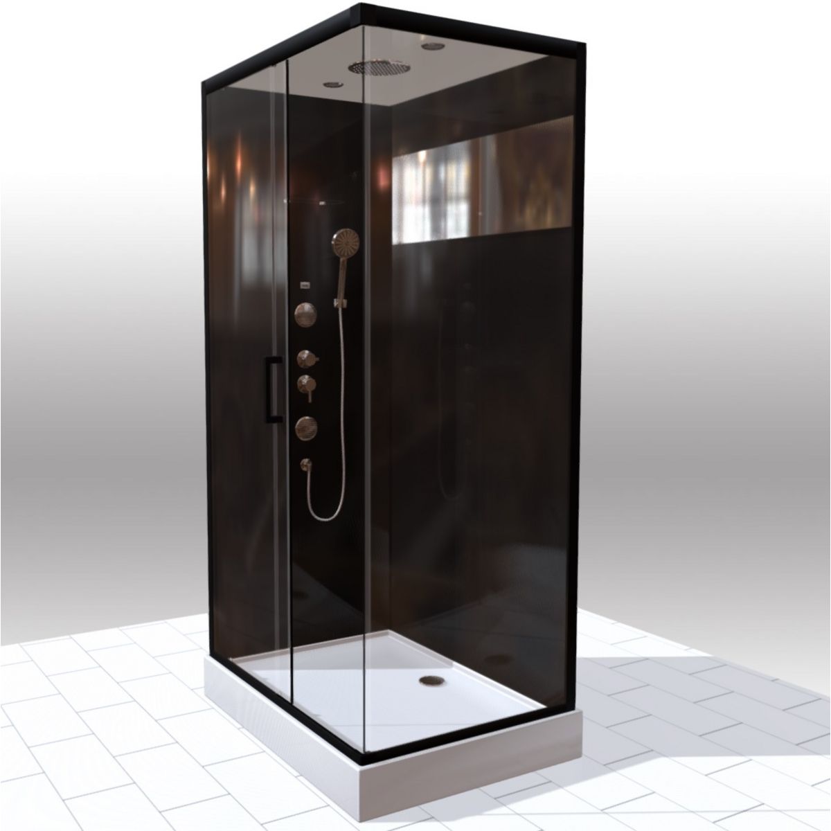 Aurlane Cabine de douche rectangle Hydromassante noire 80x110 cm - MIRROR 2