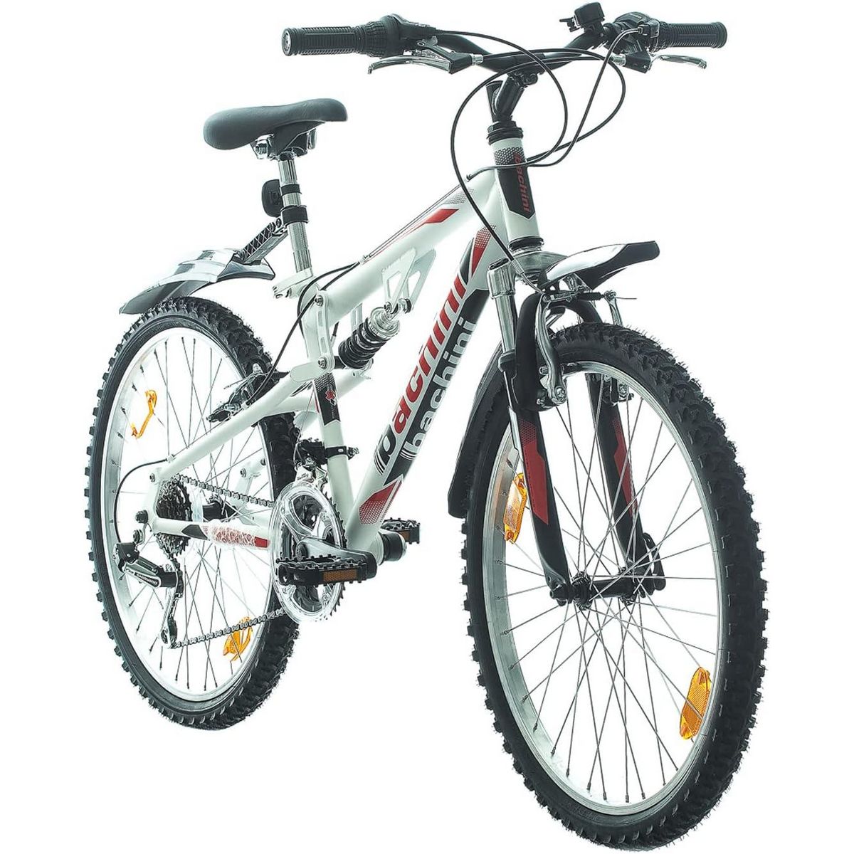 BACHINI Vélo VTT 24'' Tout Suspendu avec transmission complète Shimano pour enfant de taille comprie entre 1.35 et 1.60m + Garde-boues offerts !
