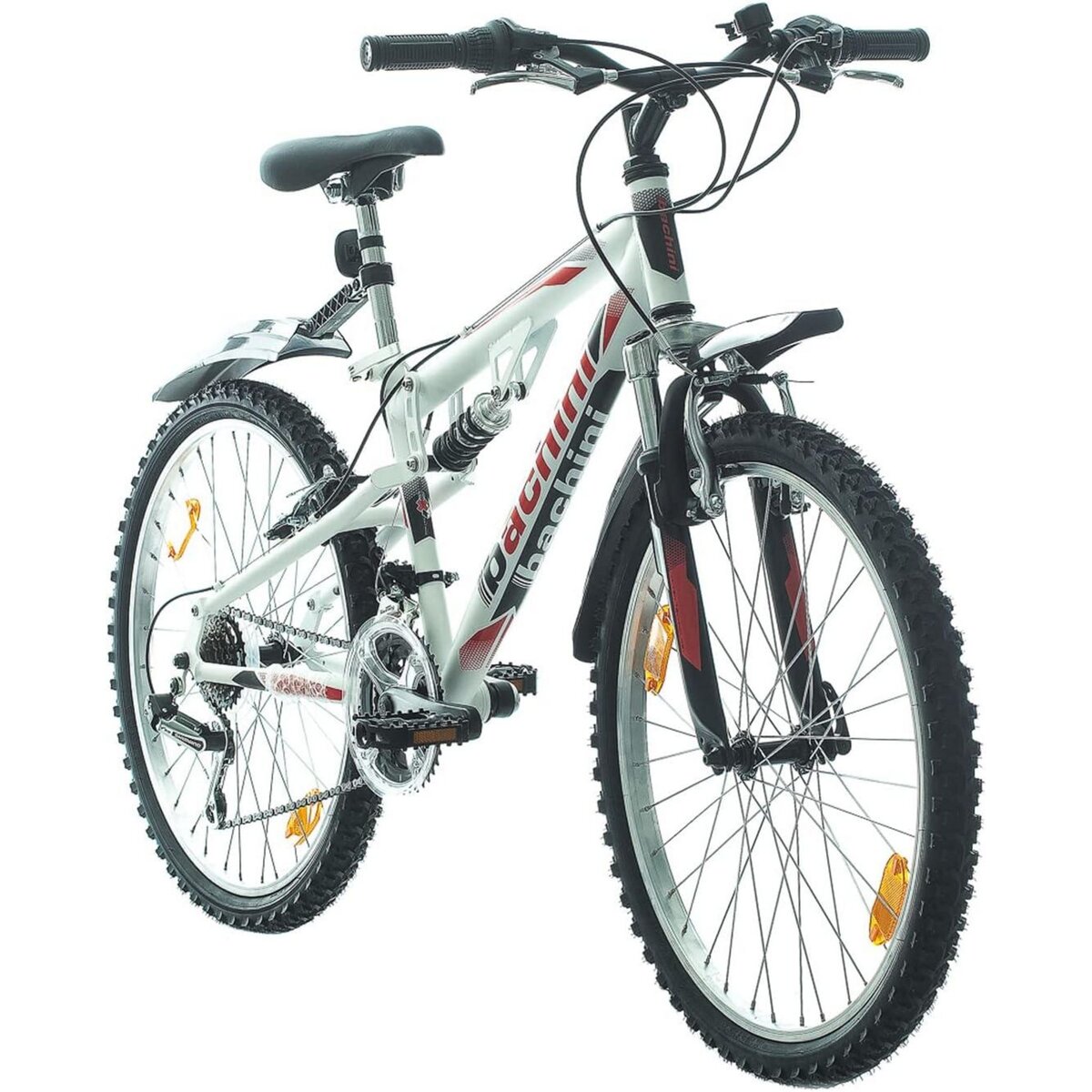 BACHINI Vélo VTT 24'' Tout Suspendu avec transmission complète Shimano pour enfant de taille comprie entre 1.35 et 1.60m + Garde-boues offerts !