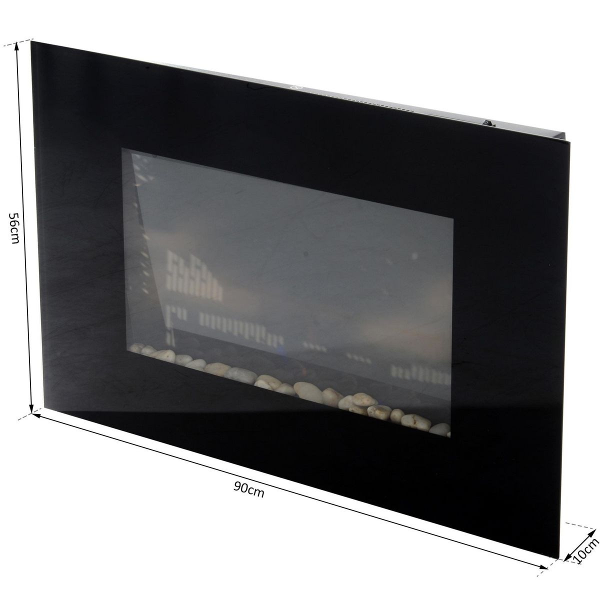 HOMCOM Cheminée électrique murale LED 7 effets flammes + 7 couleurs ambiance + galets télécommande thermostat 1000-2000 W minuterie noir