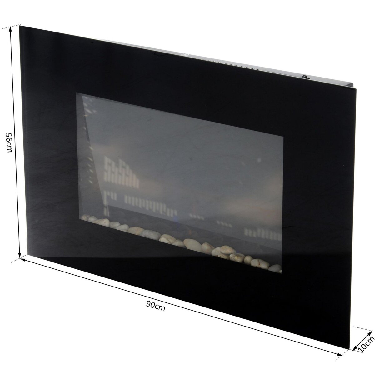 HOMCOM Cheminée électrique murale LED 7 effets flammes + 7 couleurs ambiance + galets télécommande thermostat 1000-2000 W minuterie noir