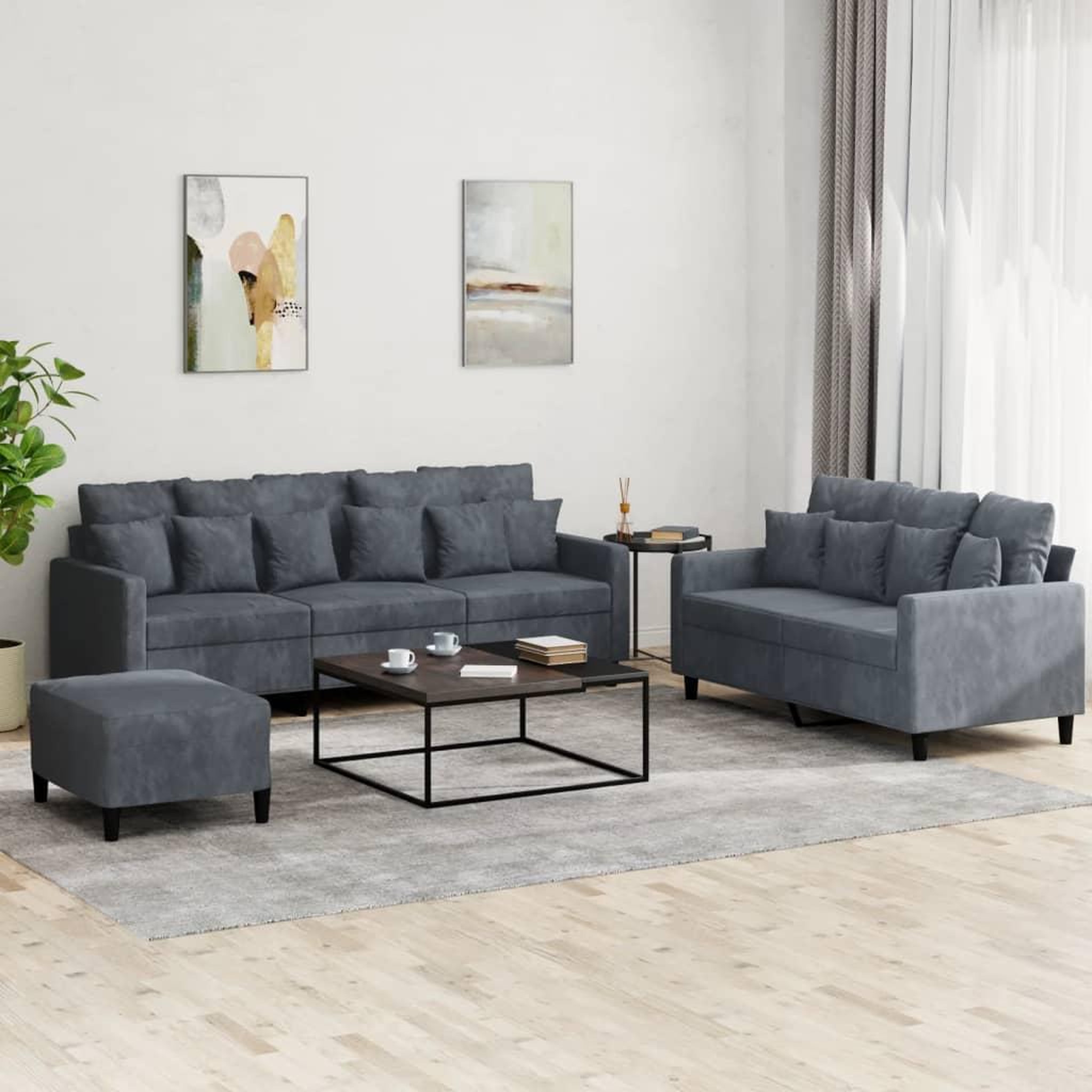 VIDAXL Ensemble de canapes 3 pcs avec coussins Gris fonce Velours