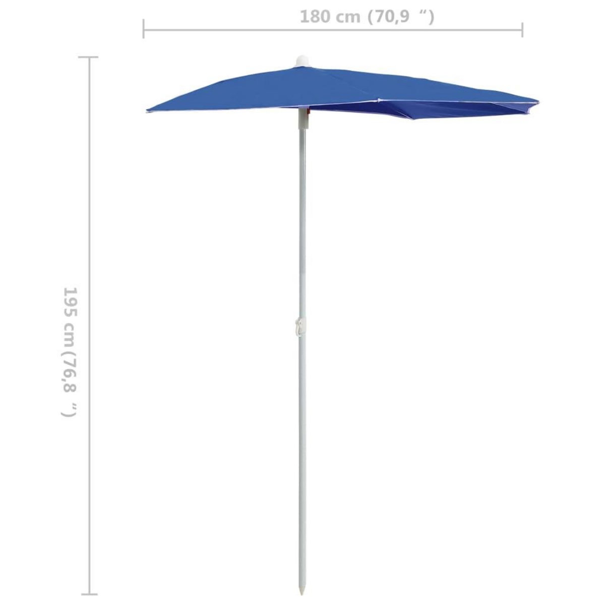 VIDAXL Demi-parasol de jardin avec mat 180x90 cm bleu azure