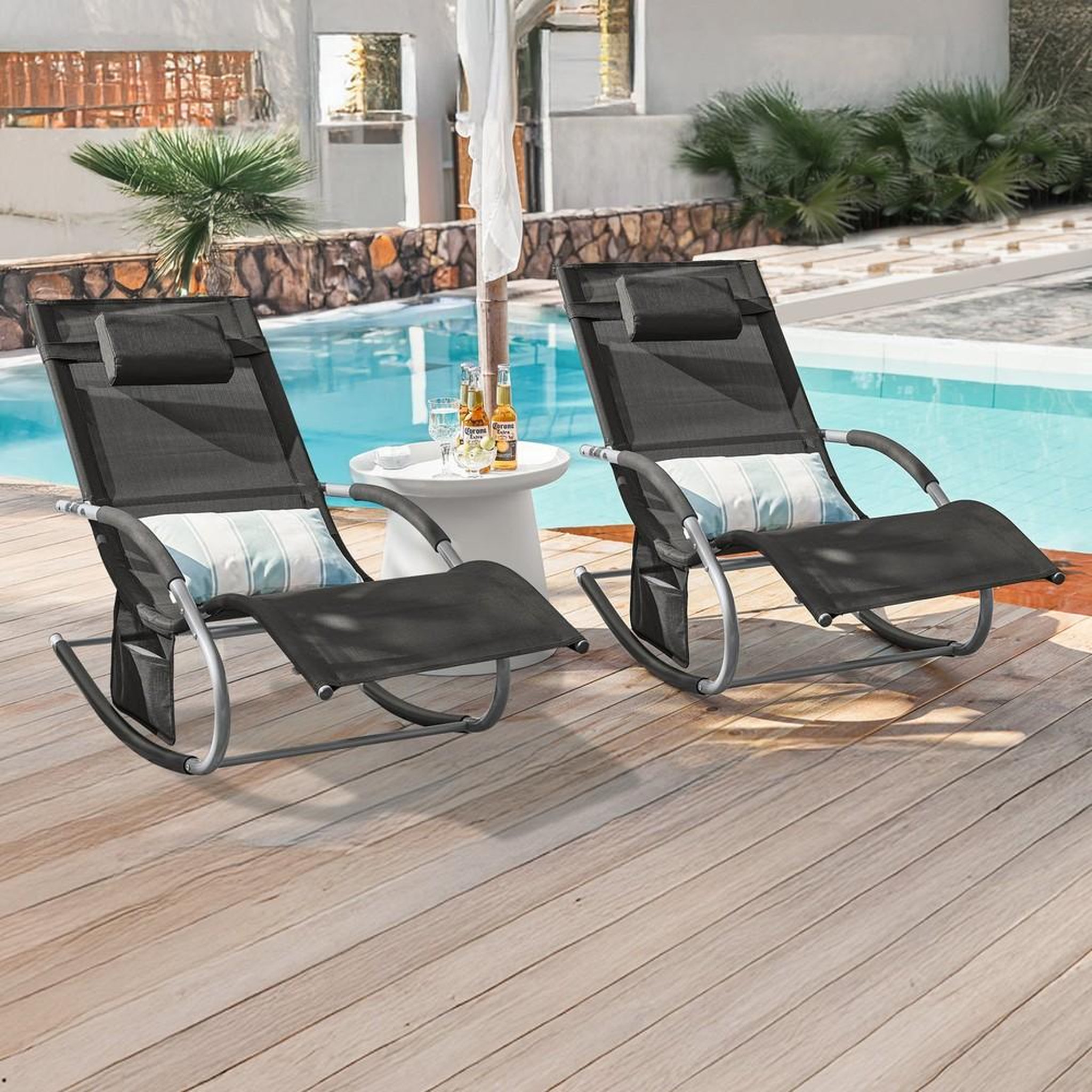 Voir la diapositive 2 : SOBUY SoBuy - Lot de 2 chaises à bascule pour jardin - Moderne - OGS28X2