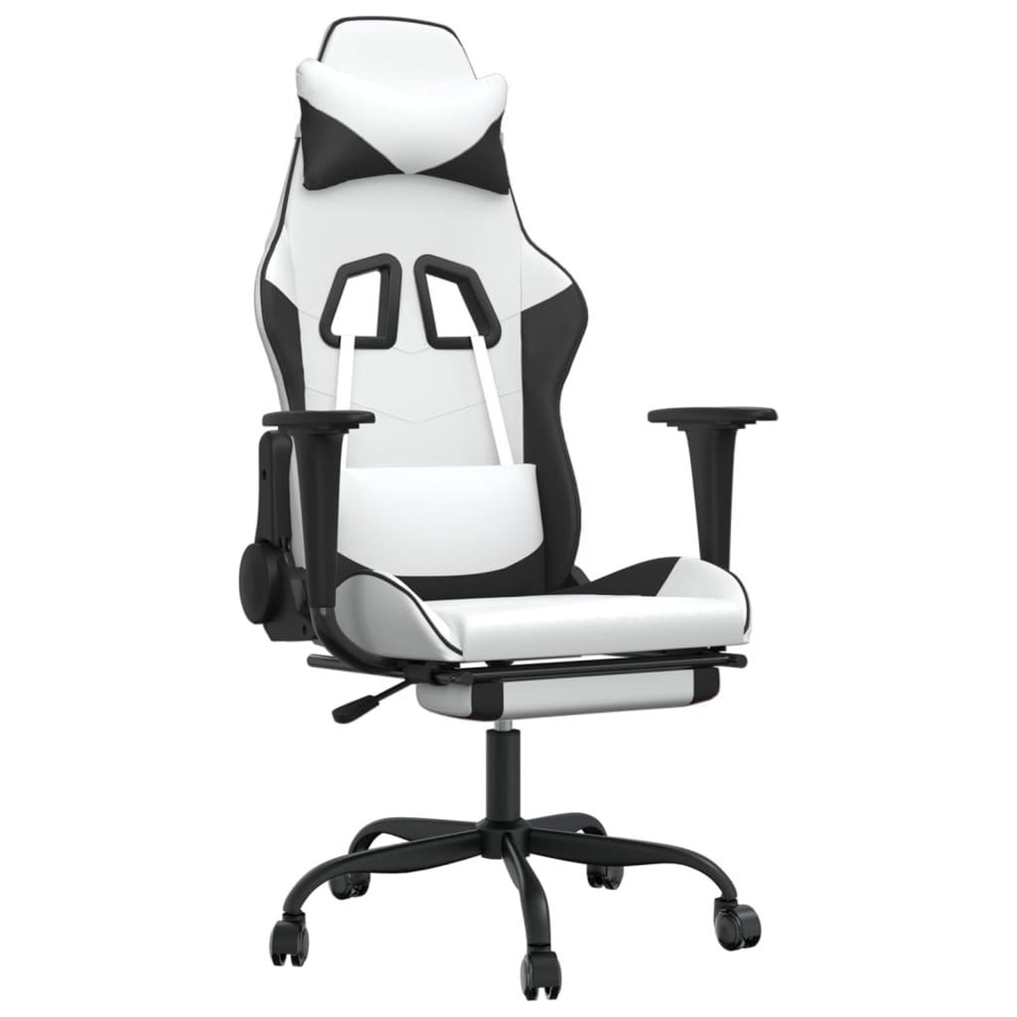 Voir la diapositive 2 : VIDAXL Chaise de jeu avec repose-pied Blanc et noir Similicuir