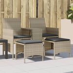 VIDAXL Canape de jardin 2 places avec table tabourets gris clair rotin