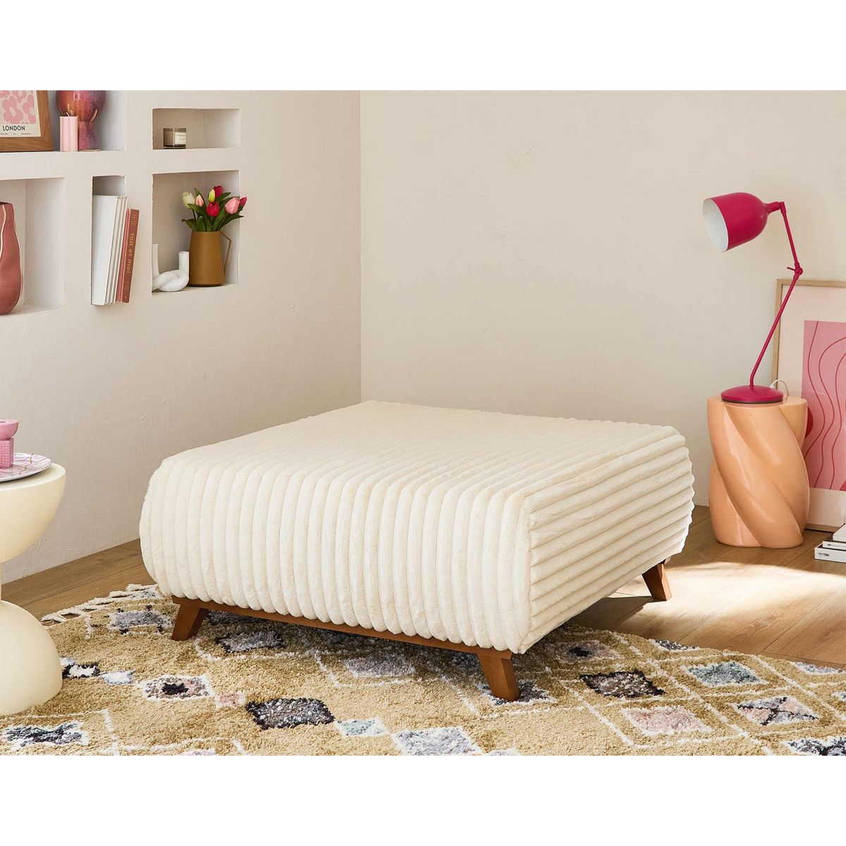 BEST MOBILIER Cristal - pouf modulable - 95 cm - en fausse fourrure côtelée