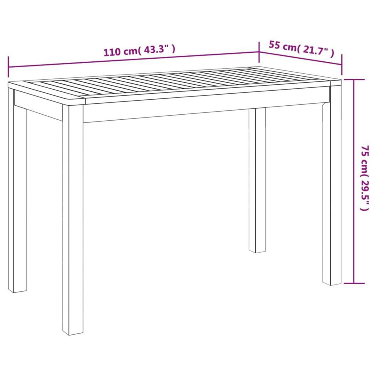 VIDAXL Table a manger de jardin 110x55x75 cm bois massif d'acacia