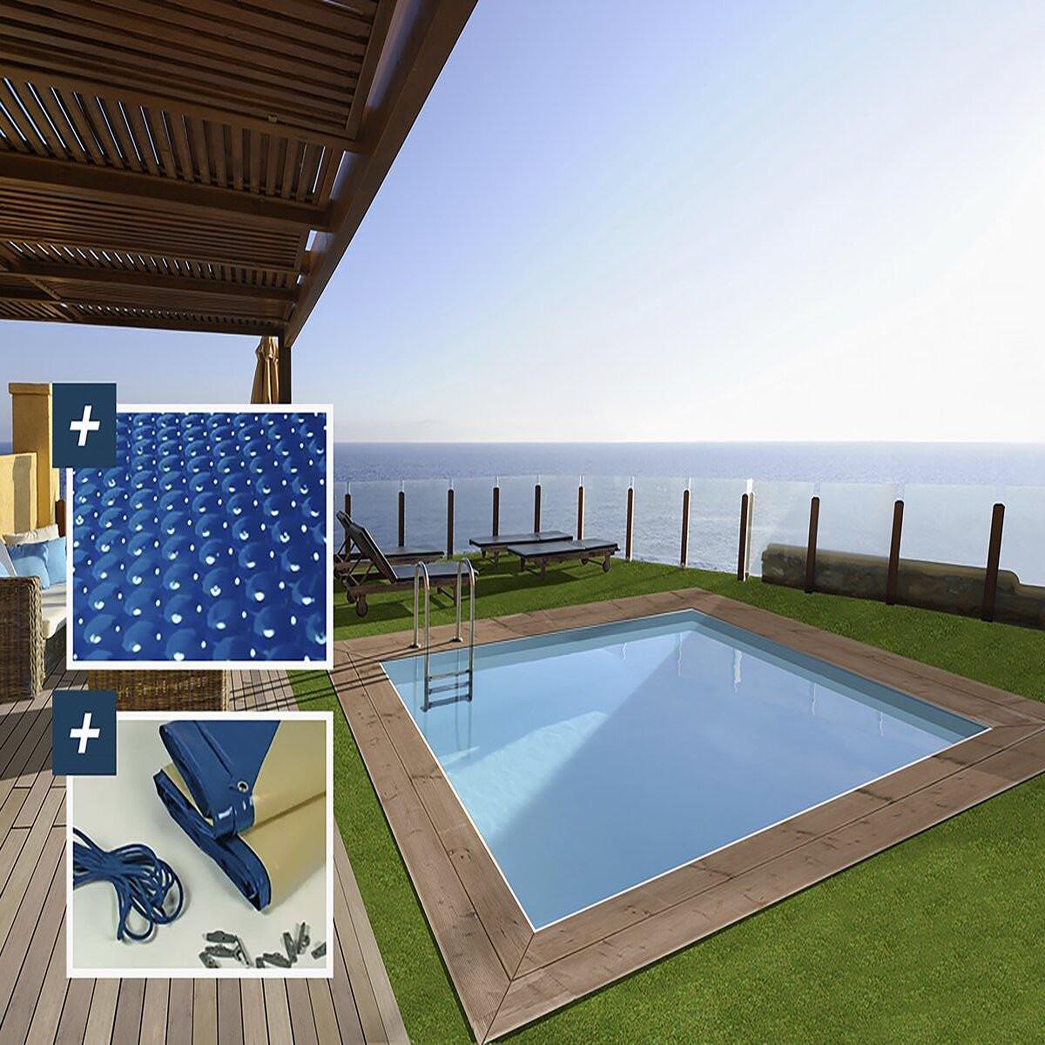 Voir la diapositive 2 : Habitat et Jardin Piscine bois rectangle   Zanzibar  - 3.50 x 2.30 x 1.24 m - Bâche à bulles  180 µ - Bâche hiver  280 g/m²