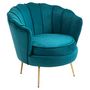 Voir la diapositive 1 : HOMCOM Fauteuil coquillage fauteuil design dim. 79L x 77l x 77H cm pieds dorés effilés velours bleu canard