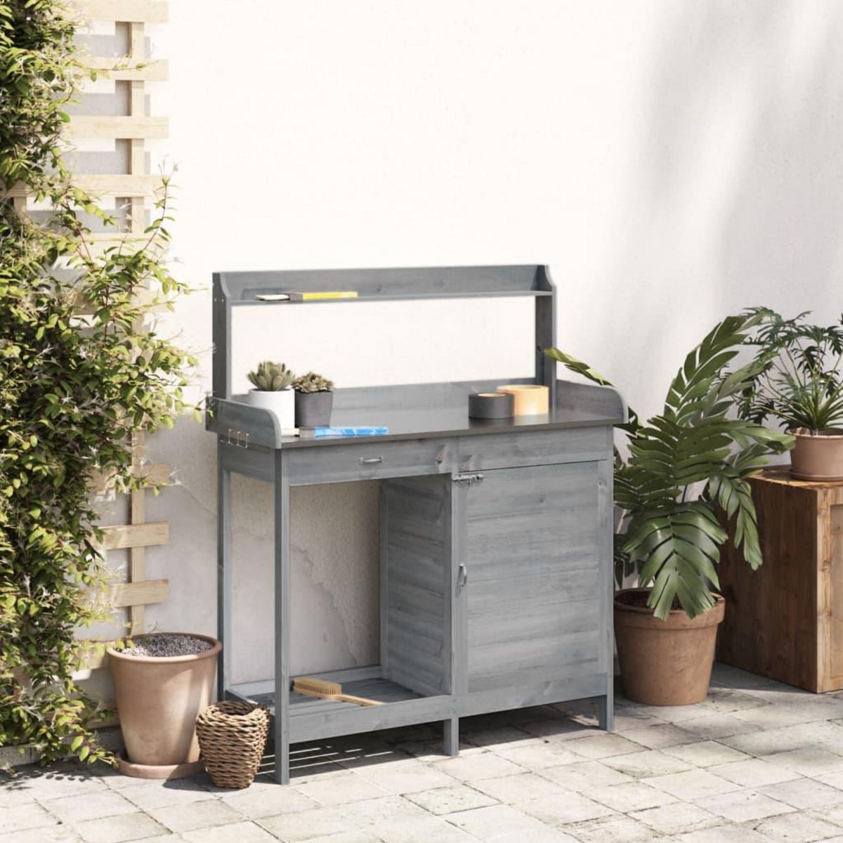 VIDAXL Table de rempotage avec armoire gris bois massif de sapin
