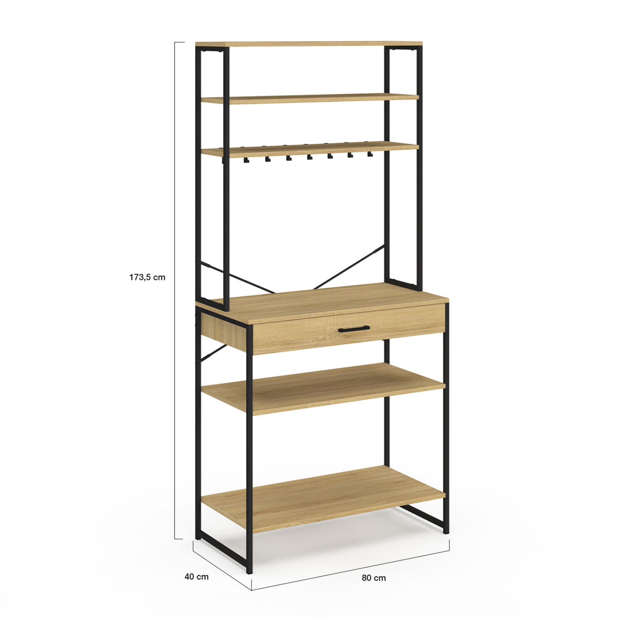 Voir la diapositive 5 : ID MARKET Etagère de cuisine 80 cm detroit avec tiroir et crochets design industriel