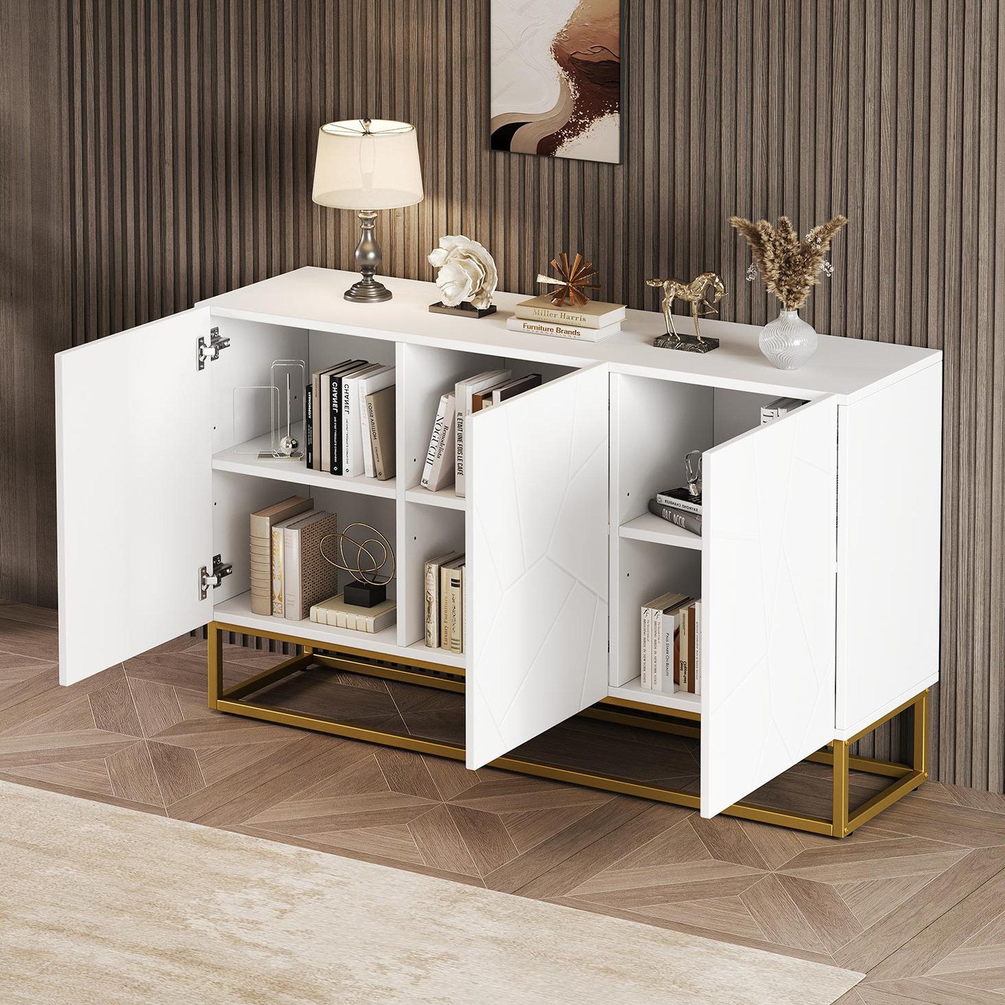 Voir la diapositive 5 : MERAX Buffet 3 porte(s) 0 tiroir(s) - 130 cm blanc panneaux de particules