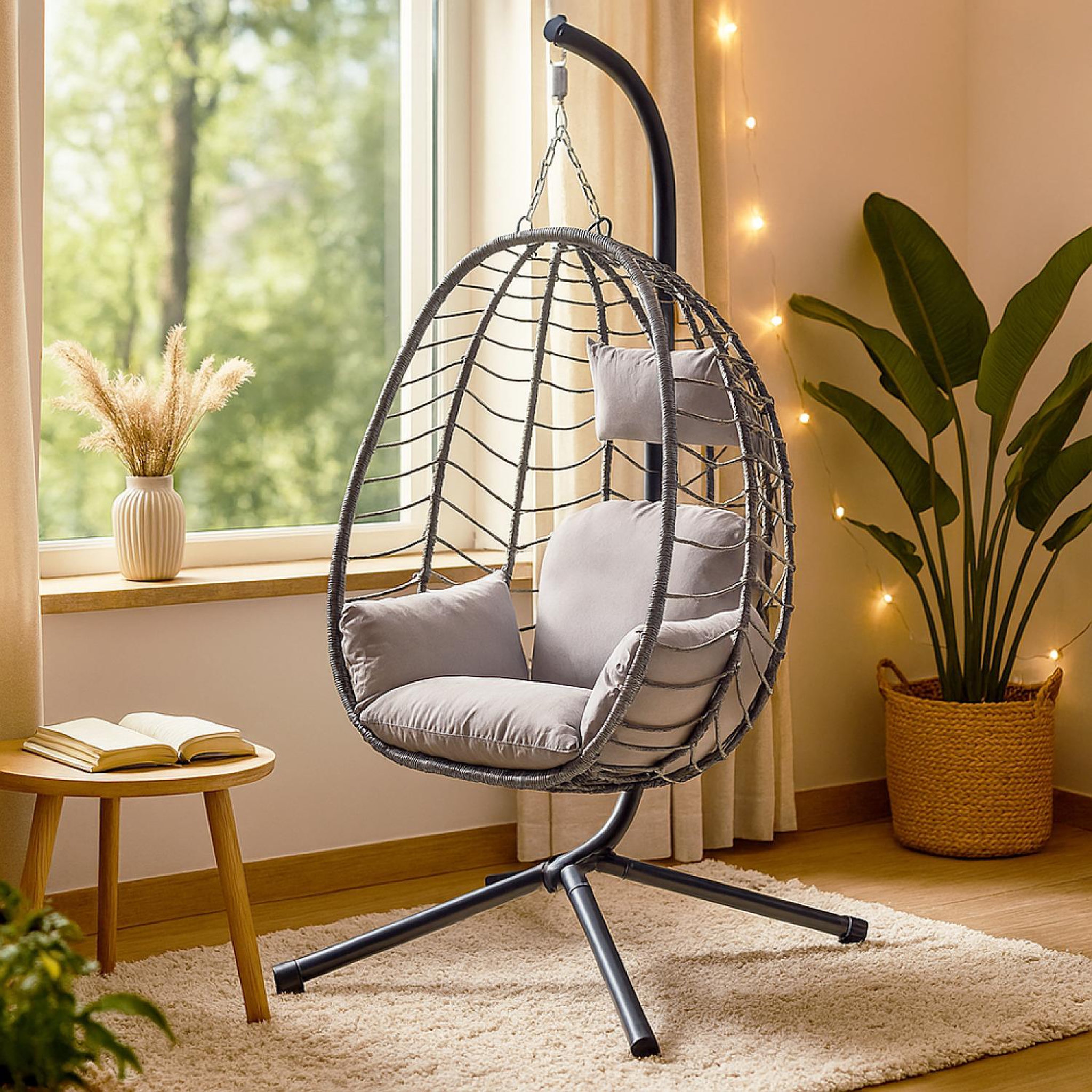Voir la diapositive 3 : CONCEPT USINE Fauteuil suspendu en résine effet rotin gris lima