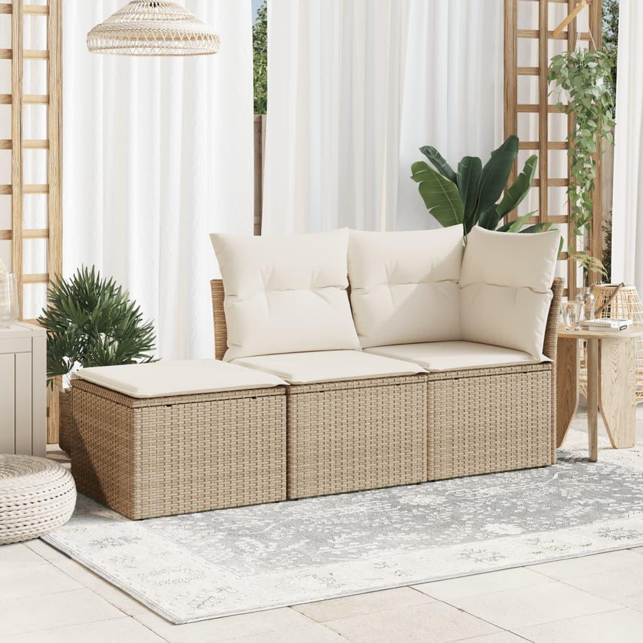 Voir la diapositive 3 : VIDAXL Tabouret de jardin avec coussin beige 55x55x37cm resine tressee
