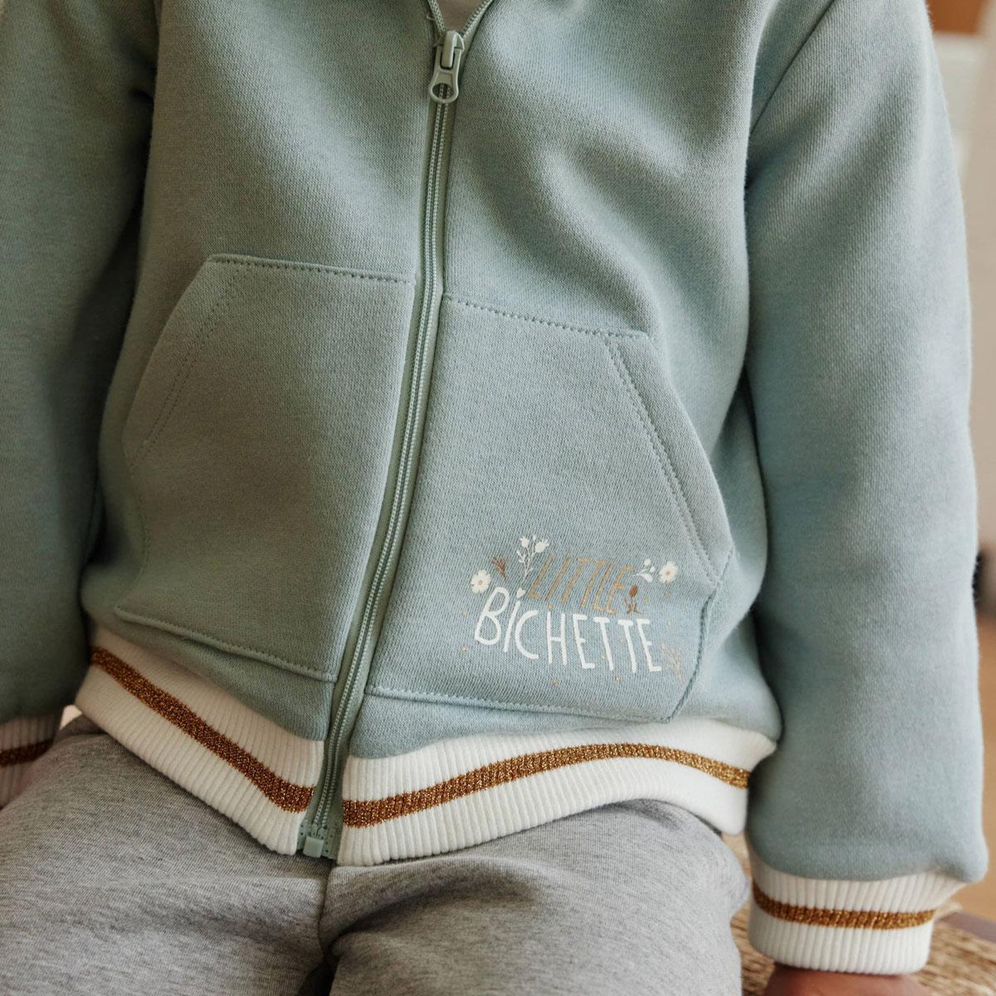 Voir la diapositive 4 : Petit Béguin Sweat à capuche zippé bébé en molleton alma