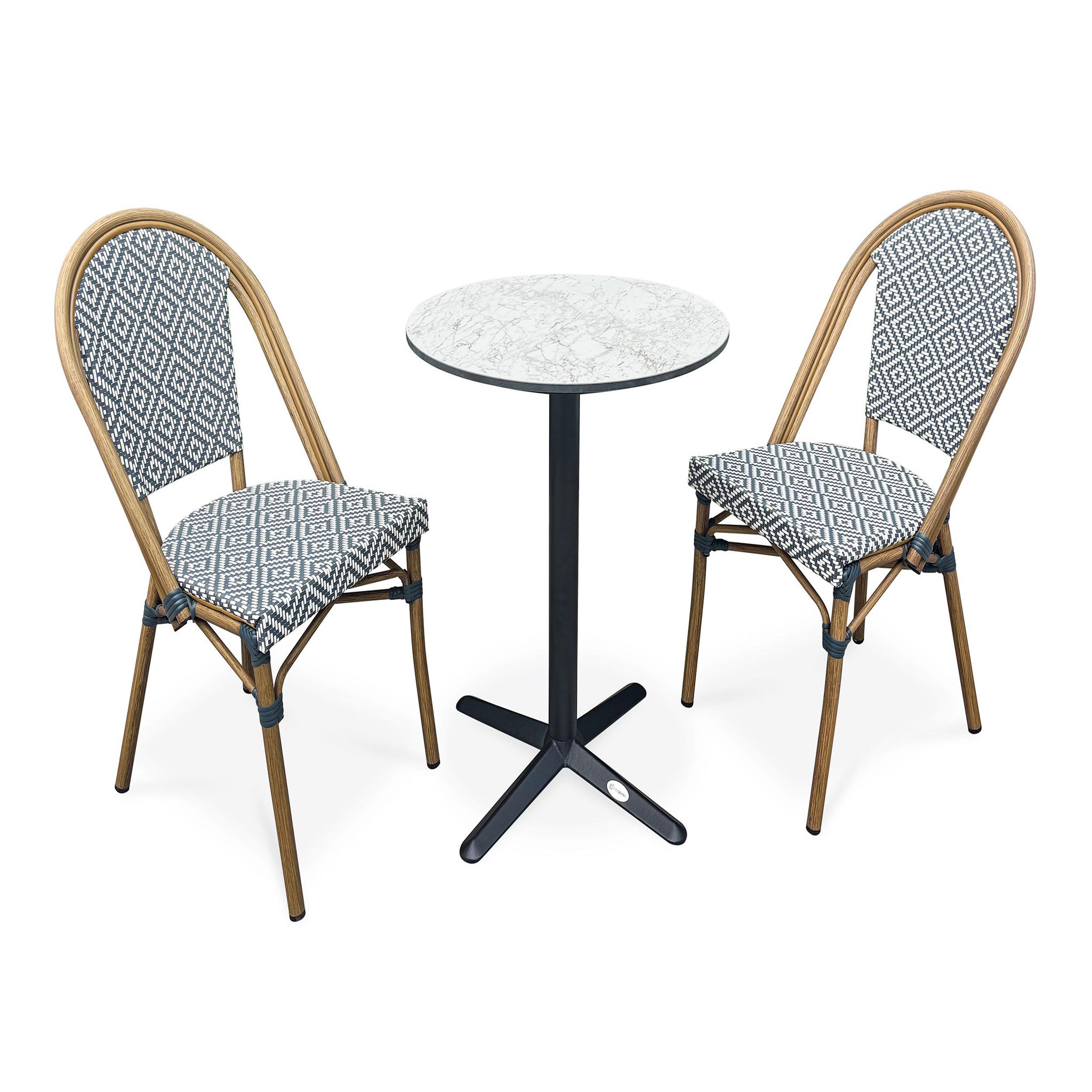 DCB GARDEN Ensemble repas de jardin en acier et plateau rond en HPL (2 places)