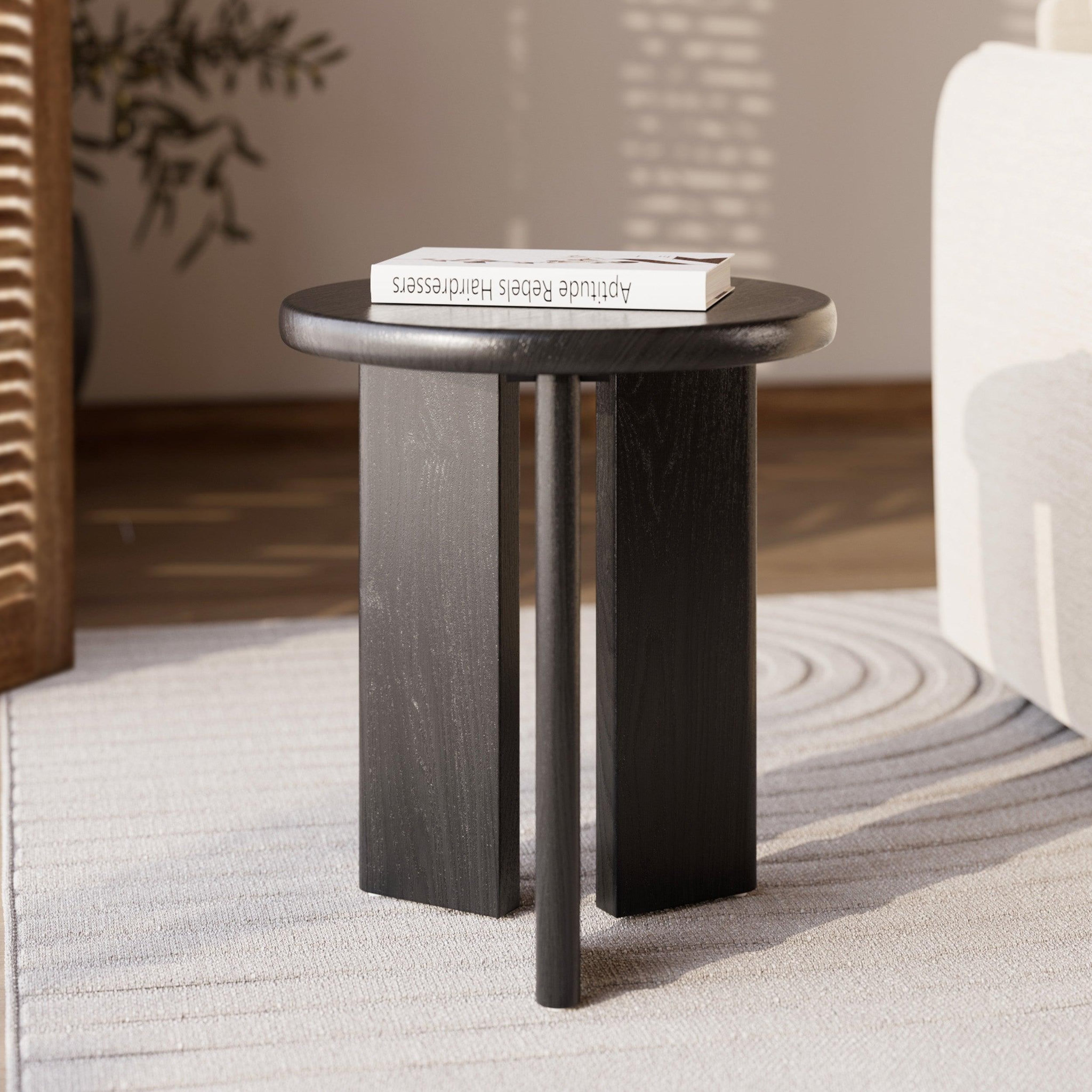 Voir la diapositive 2 : MAISON PAVANE Table d'appoint ronde en bois noir d40 cm-néa