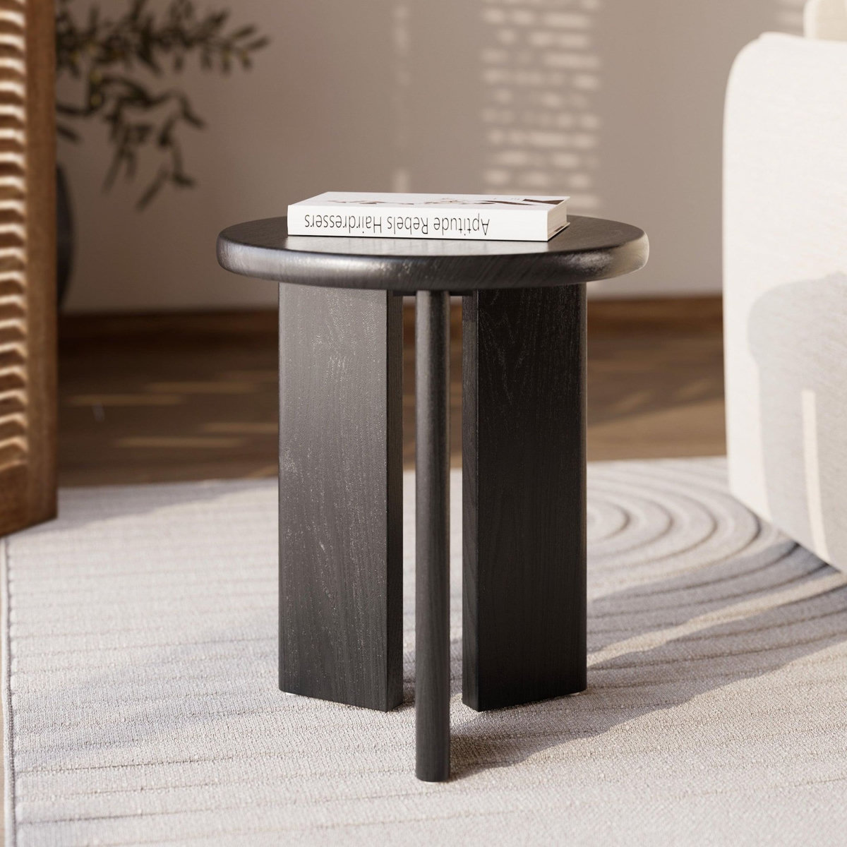 Rendez vous déco Table d'appoint ronde en bois noir D40 cm-Néa