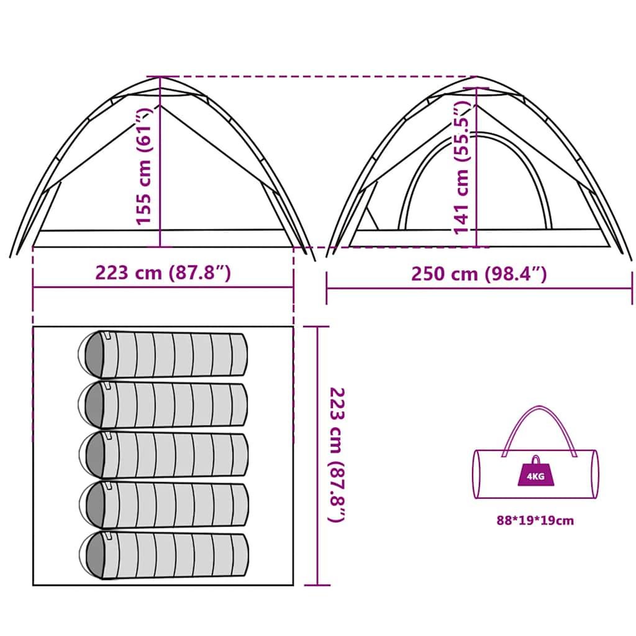 Voir la diapositive 6 : VIDAXL Tente de camping a dome 5 personnes bleu liberation rapide