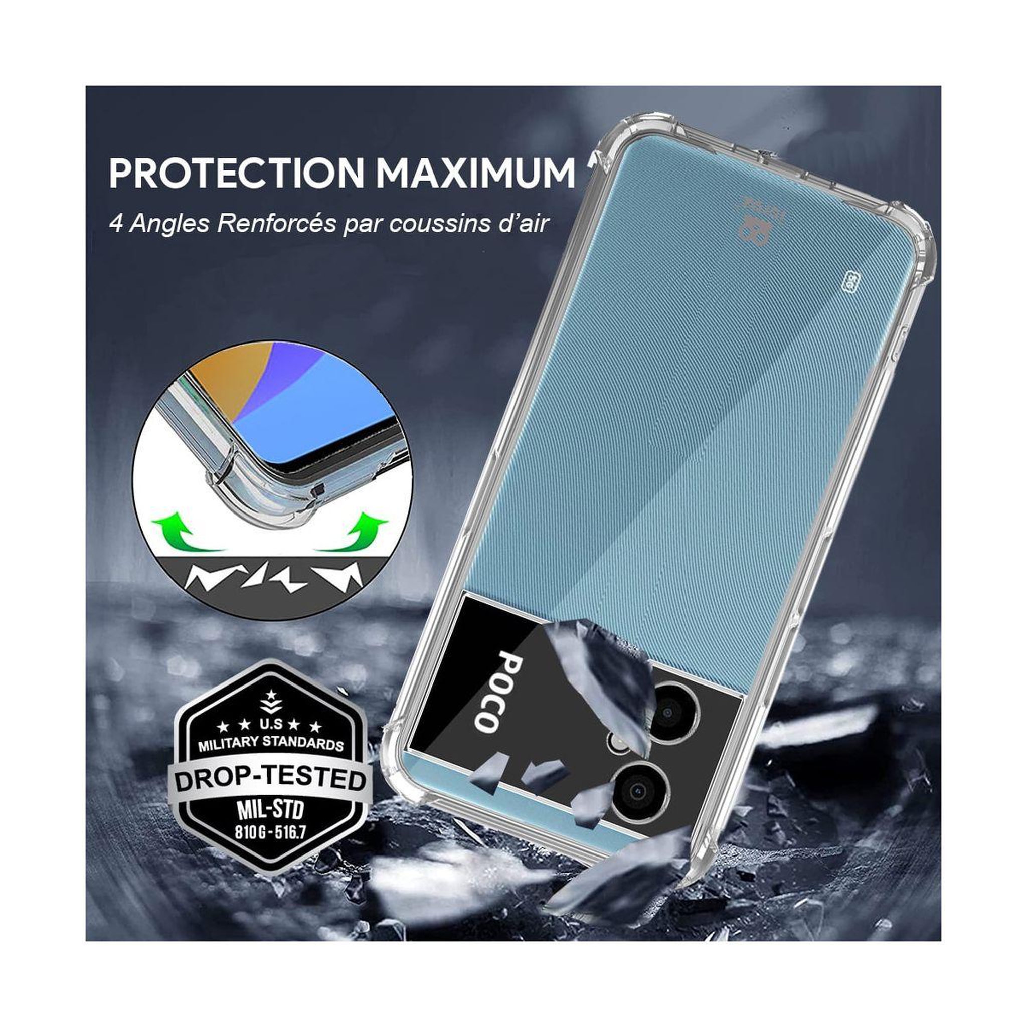 Voir la diapositive 2 : IBROZ Coque xiaomi poco m4 5g antichoc transparent