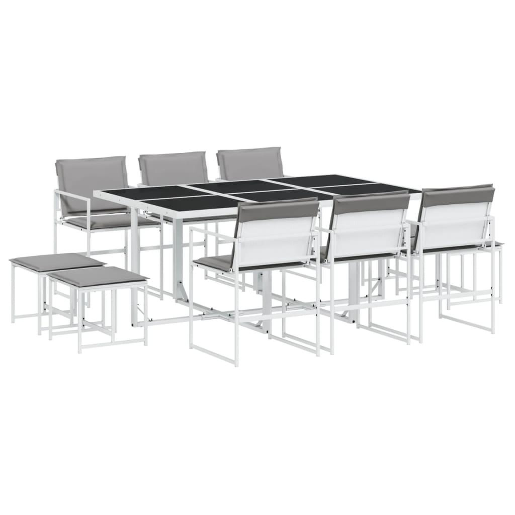 Voir la diapositive 2 : VIDAXL Ensemble a manger de jardin avec coussins 11pcs blanc textilene