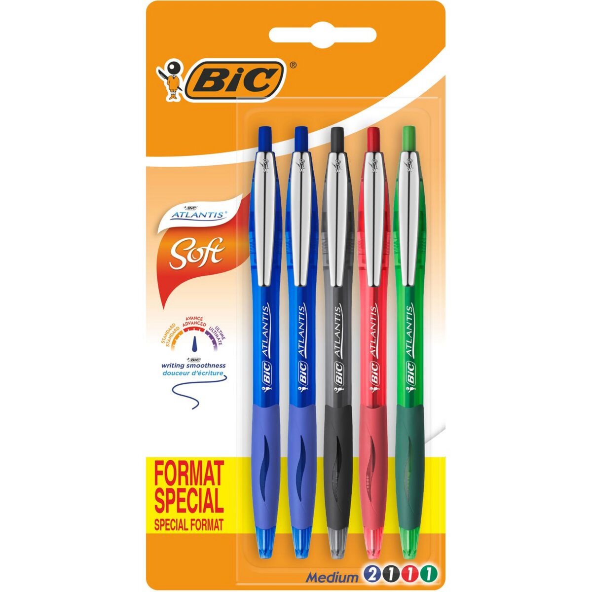BIC Lot de 5 stylos bille rétractable pointe moyenne bleu/noir