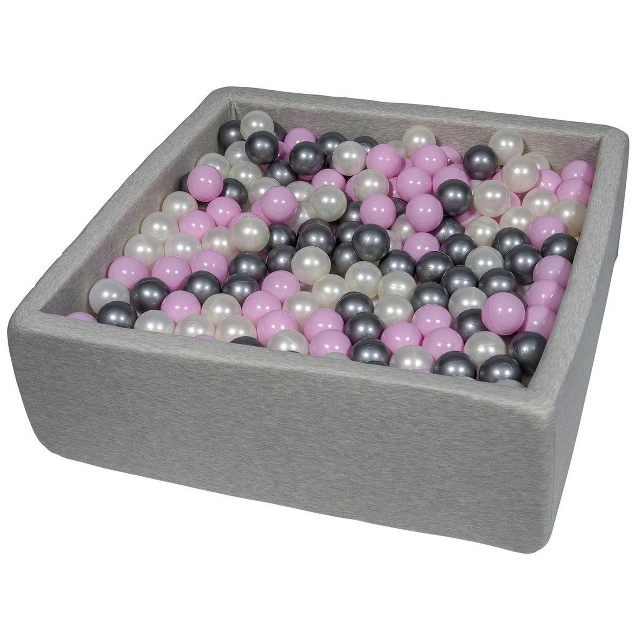 VELINDA Piscine à balles pour enfant, 90x90 cm, aire de jeu + 450 balles perle, rose clair, argent