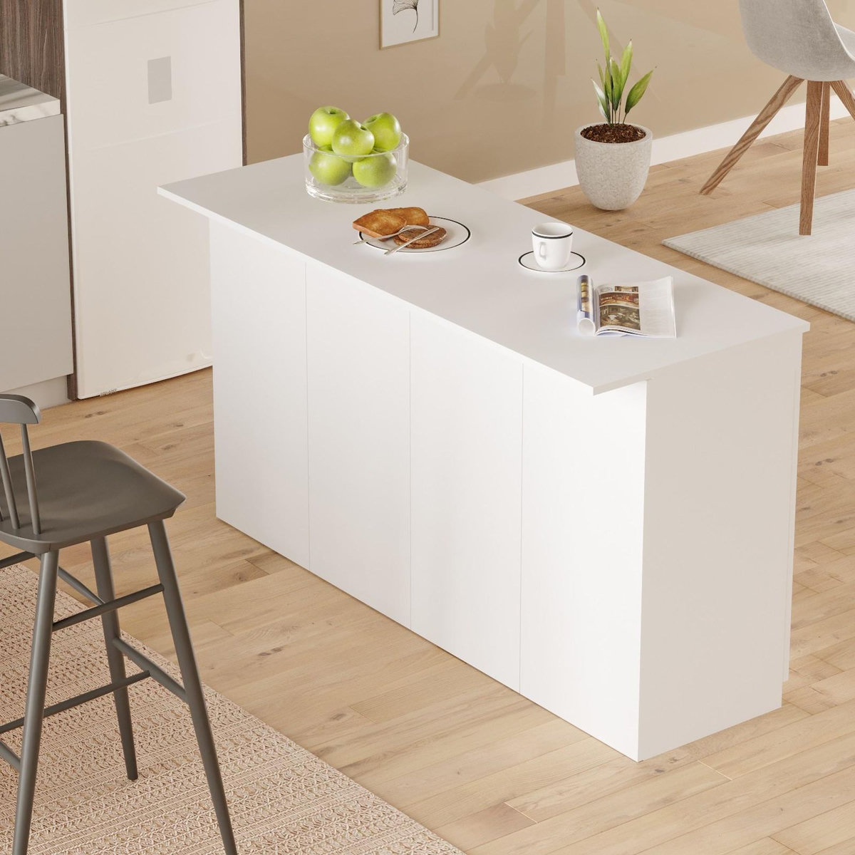 Habitat et Jardin Table de cuisine en bois  Lark  - 160 x 60 x 90 cm - Blanc