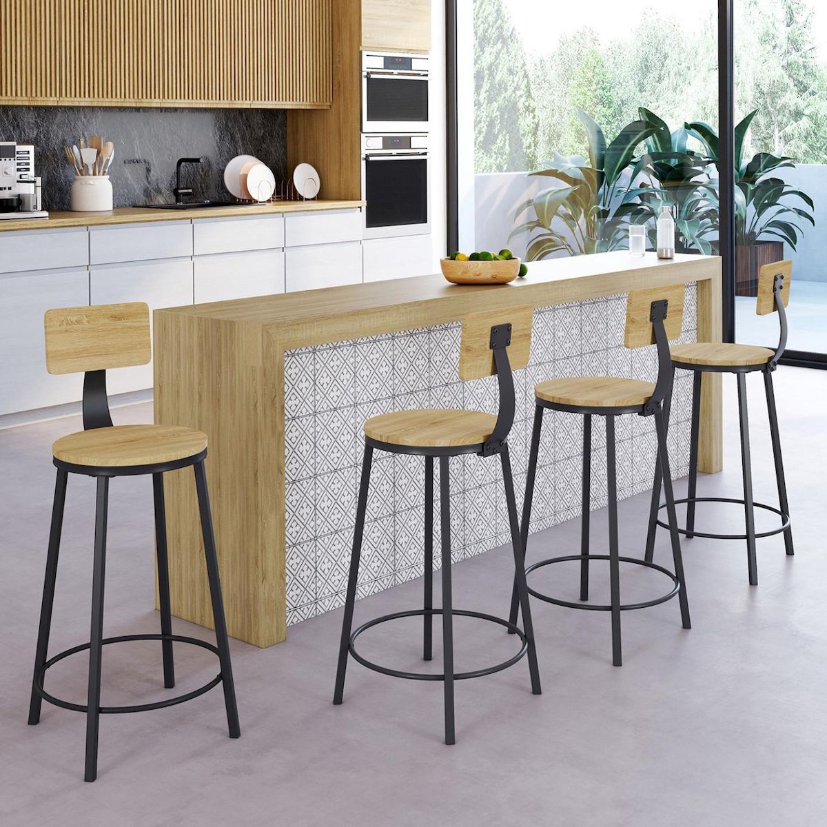 ID MARKET Lot de 4 tabourets de bar DETROIT assise ronde avec dossier design industriel