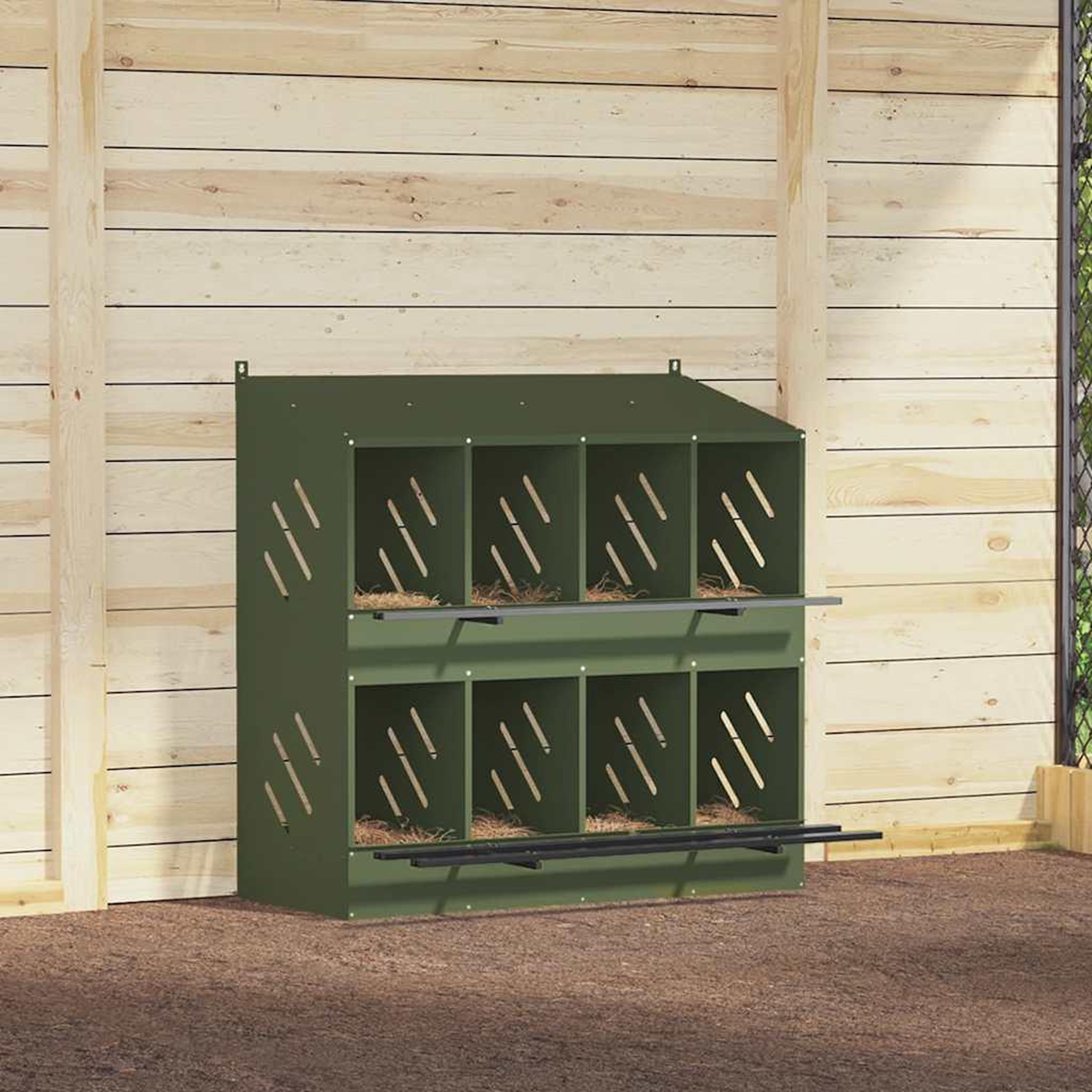 Voir la diapositive 4 : VIDAXL Nichoir a poules avec 8 compartiments vert olive metal
