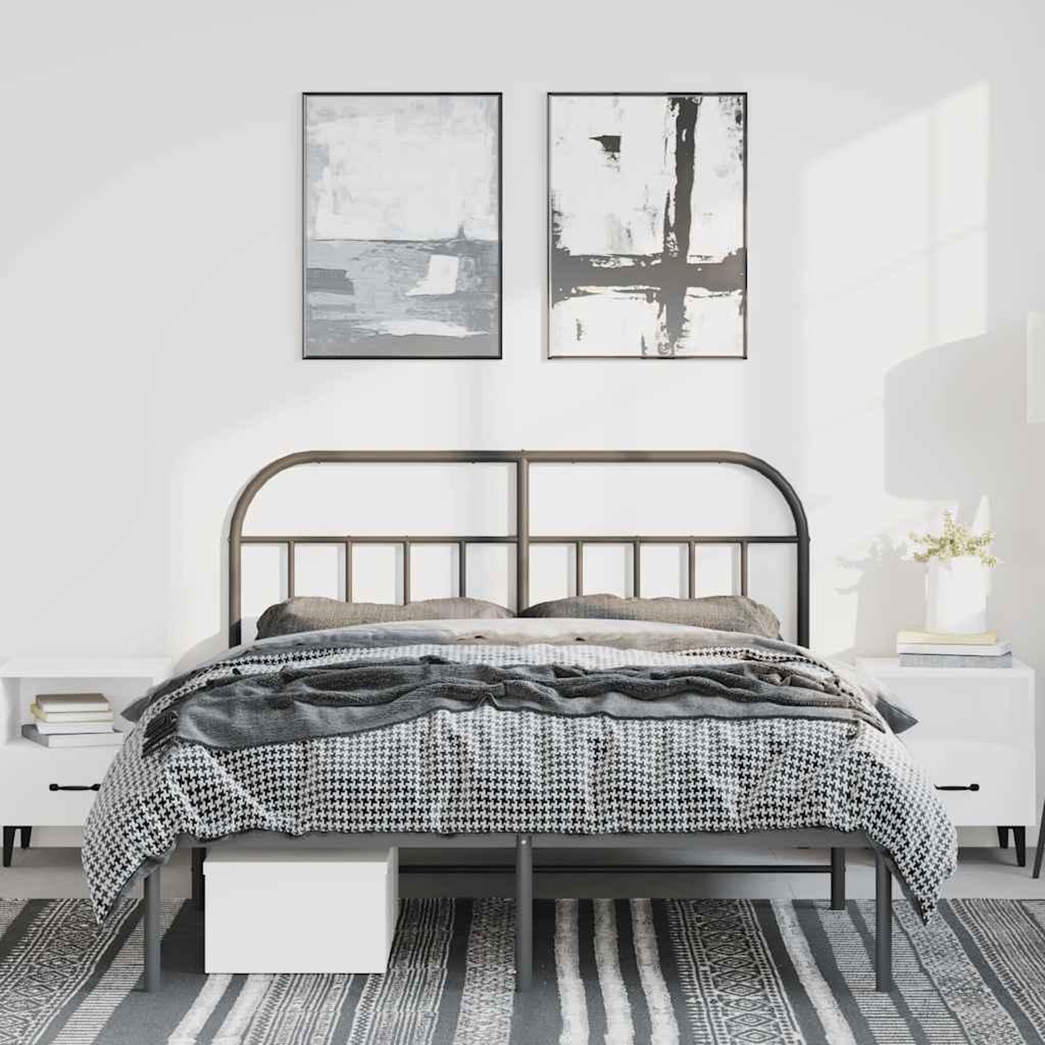 Voir la diapositive 4 : VIDAXL Cadre de lit metal sans matelas avec tete de lit noir 135x190cm