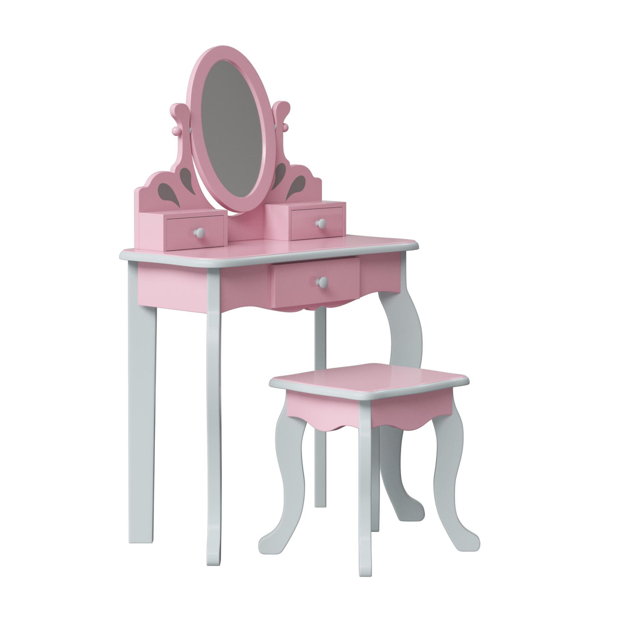 Voir la diapositive 6 : TEAMSON KIDS Coiffeuse Bois Rose et Grise avec Tabouret et Miroir Enfant