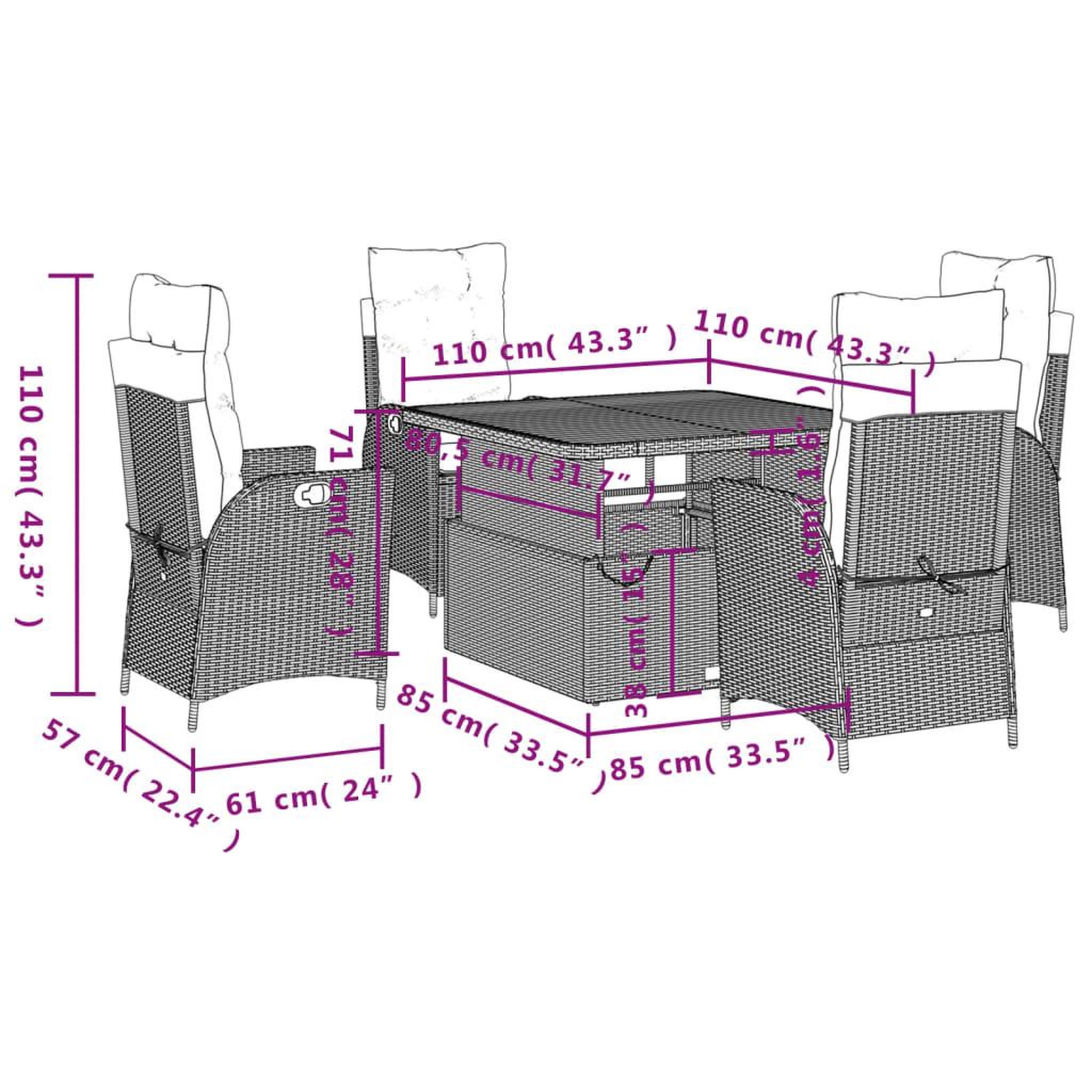 Voir la diapositive 6 : VIDAXL Ensemble a manger de jardin coussins 5pcs Noir Resine tressee