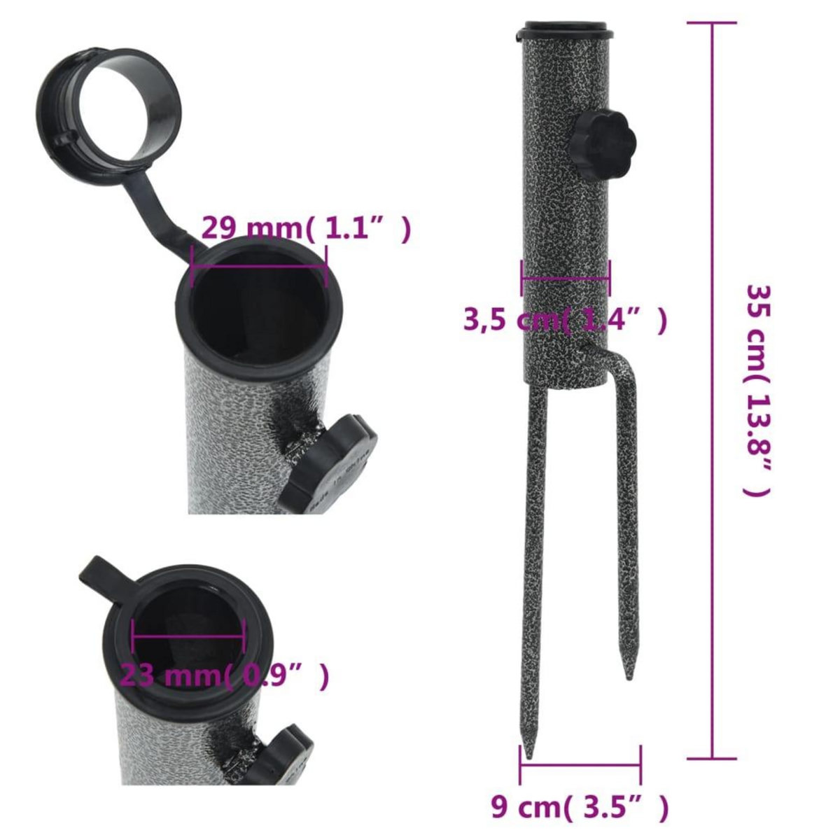 VIDAXL Support de parasol avec piquets 2 pcs 9x35 cm acier galvanise