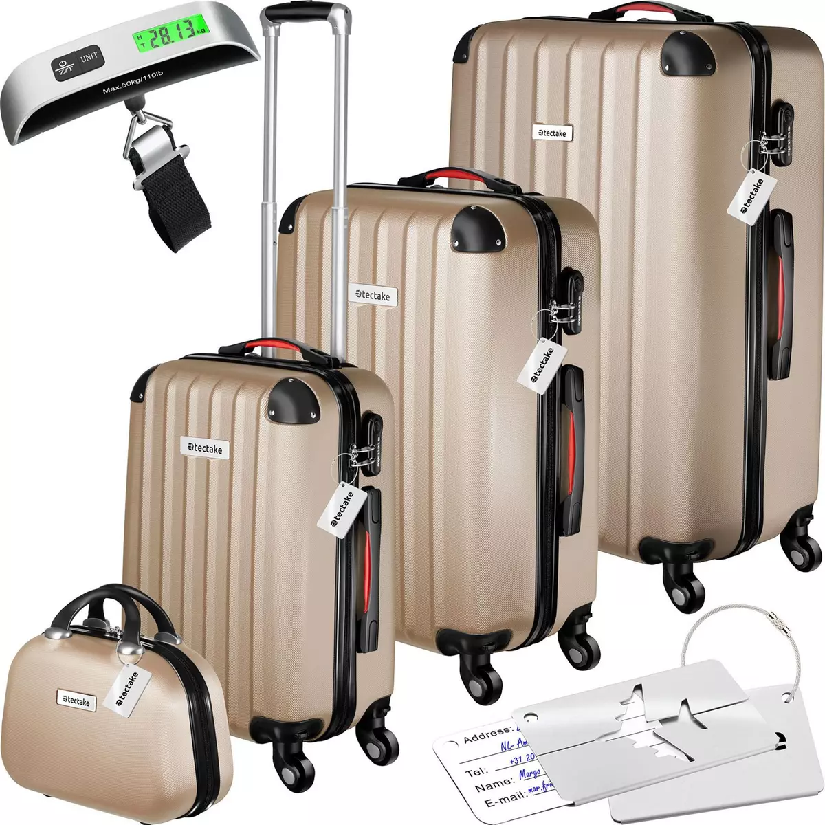 tectake Set de valises rigides Cleo 4 pièces avec pèse-valise