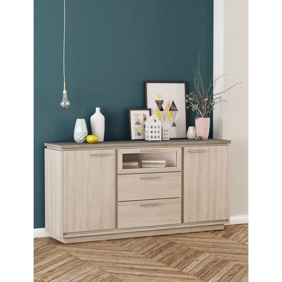 Enfilade 3 portes 2 tiroirs L184cm CITY