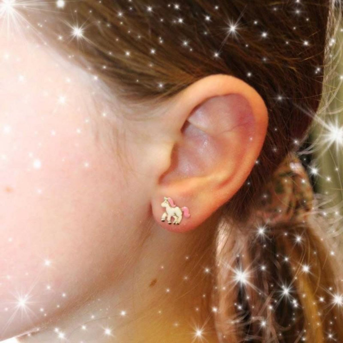 L'ATELIER D'AZUR Boucles d'Oreilles Licornes Laquées - Or Jaune - Enfant