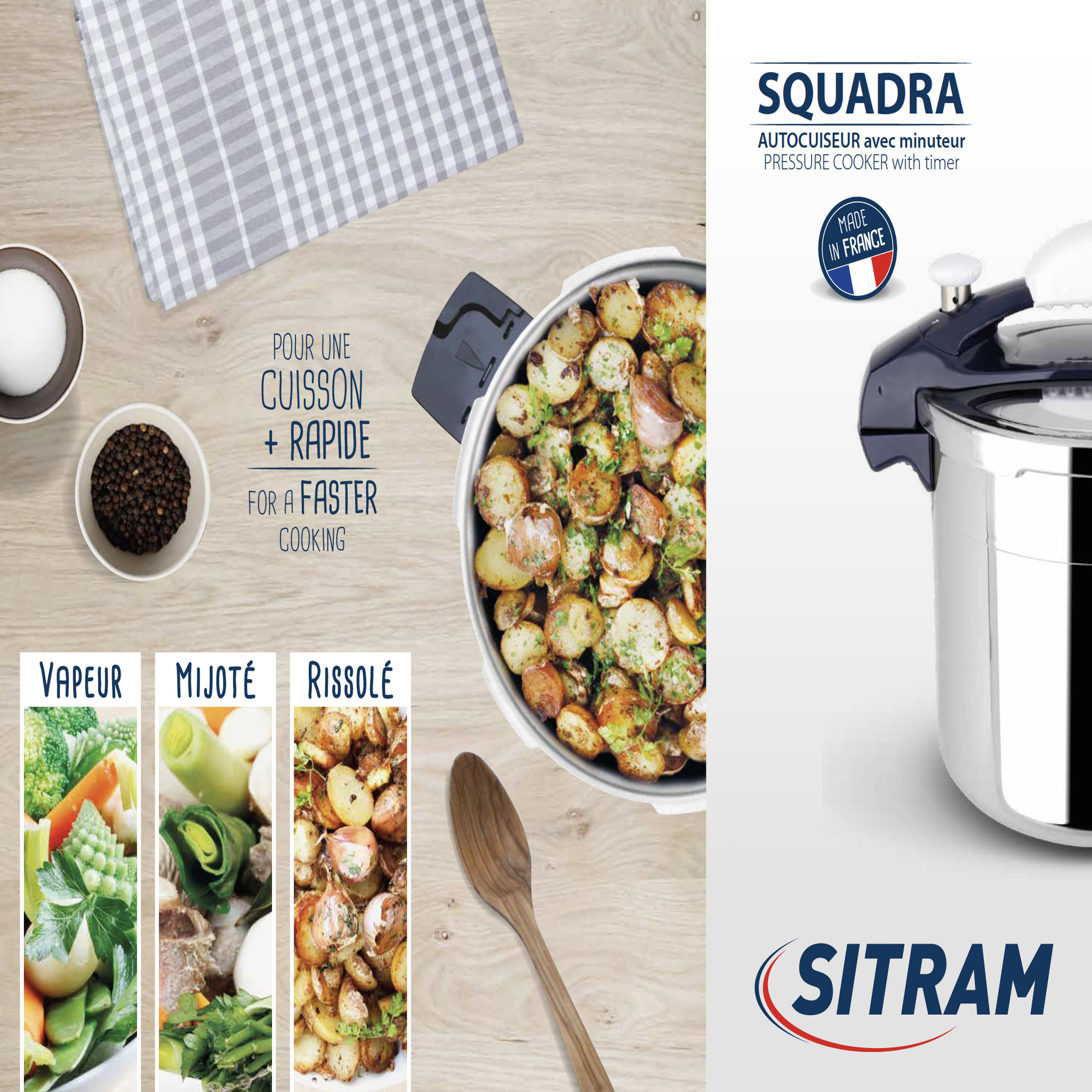 Voir la diapositive 3 : SITRAM Autocuiseur 10L en inox avec panier vapeur
