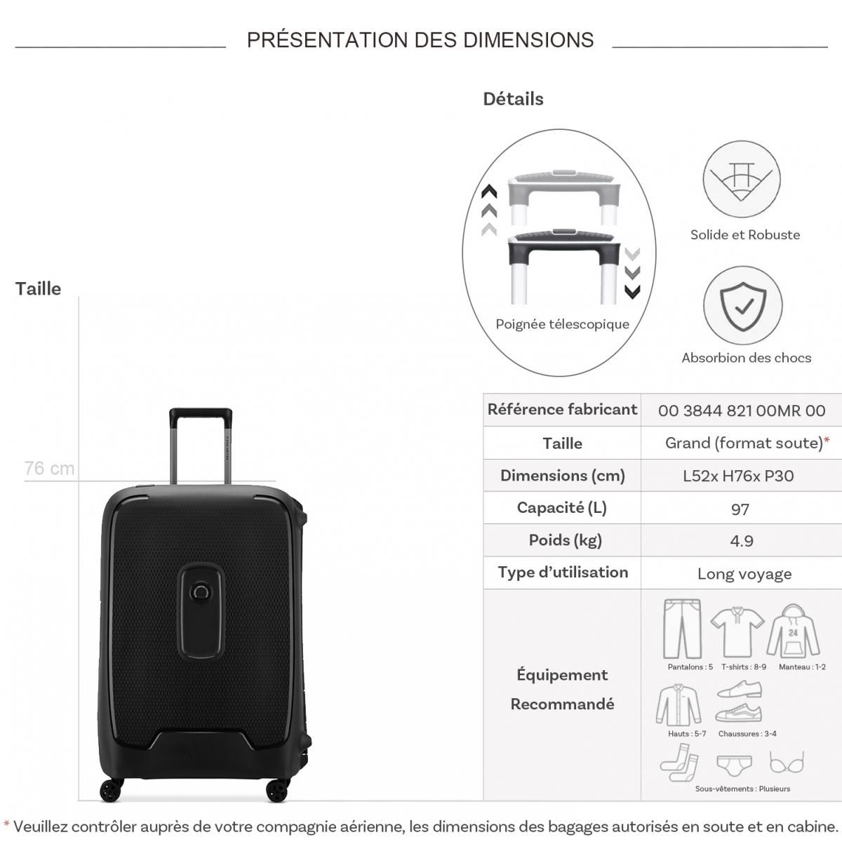 Delsey Grande valise rigide Moncey TSA polypropylène 76cm