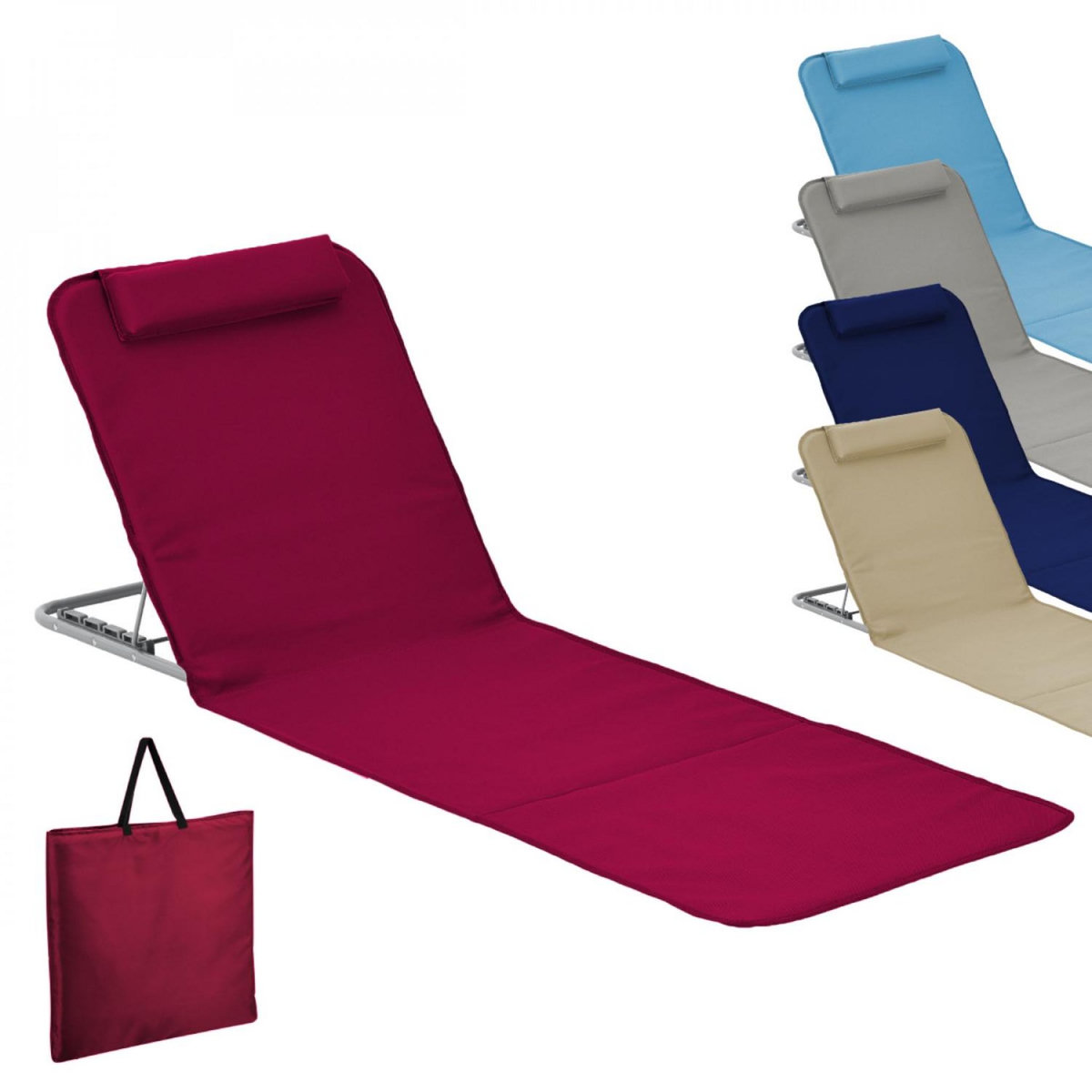 LINXOR Matelas, transat, tapis de plage avec dossier inclinable et sac de transport