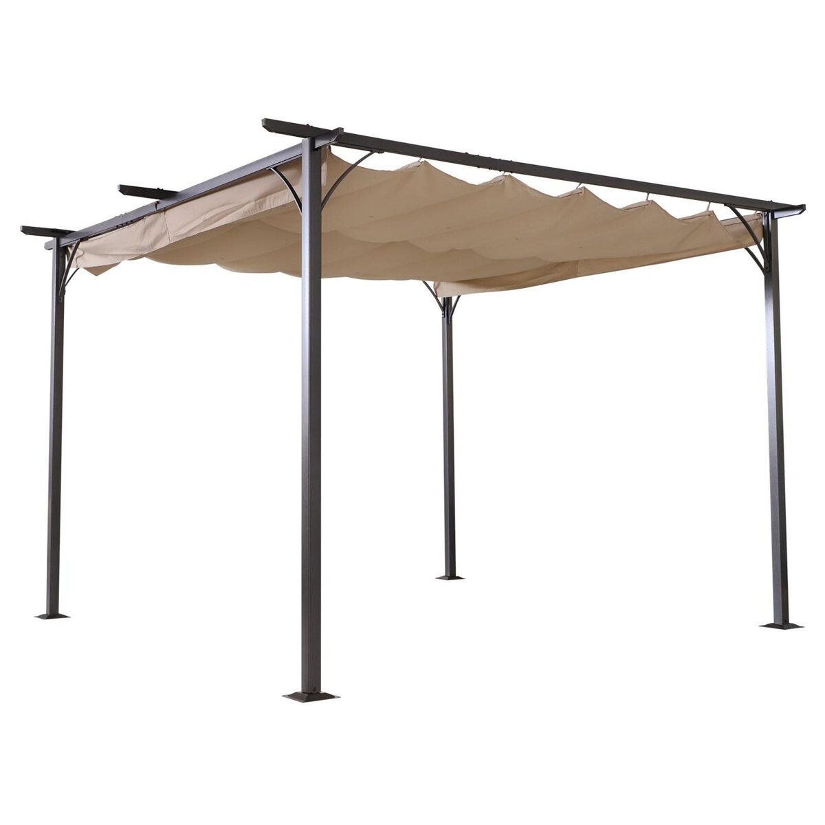 OUTSUNNY Pergola rétractable 3,5L x 3,5l x 2,30H m structure métal époxy anticorrosion noire + toile polyester haute densité 180 g/m² incluse beige