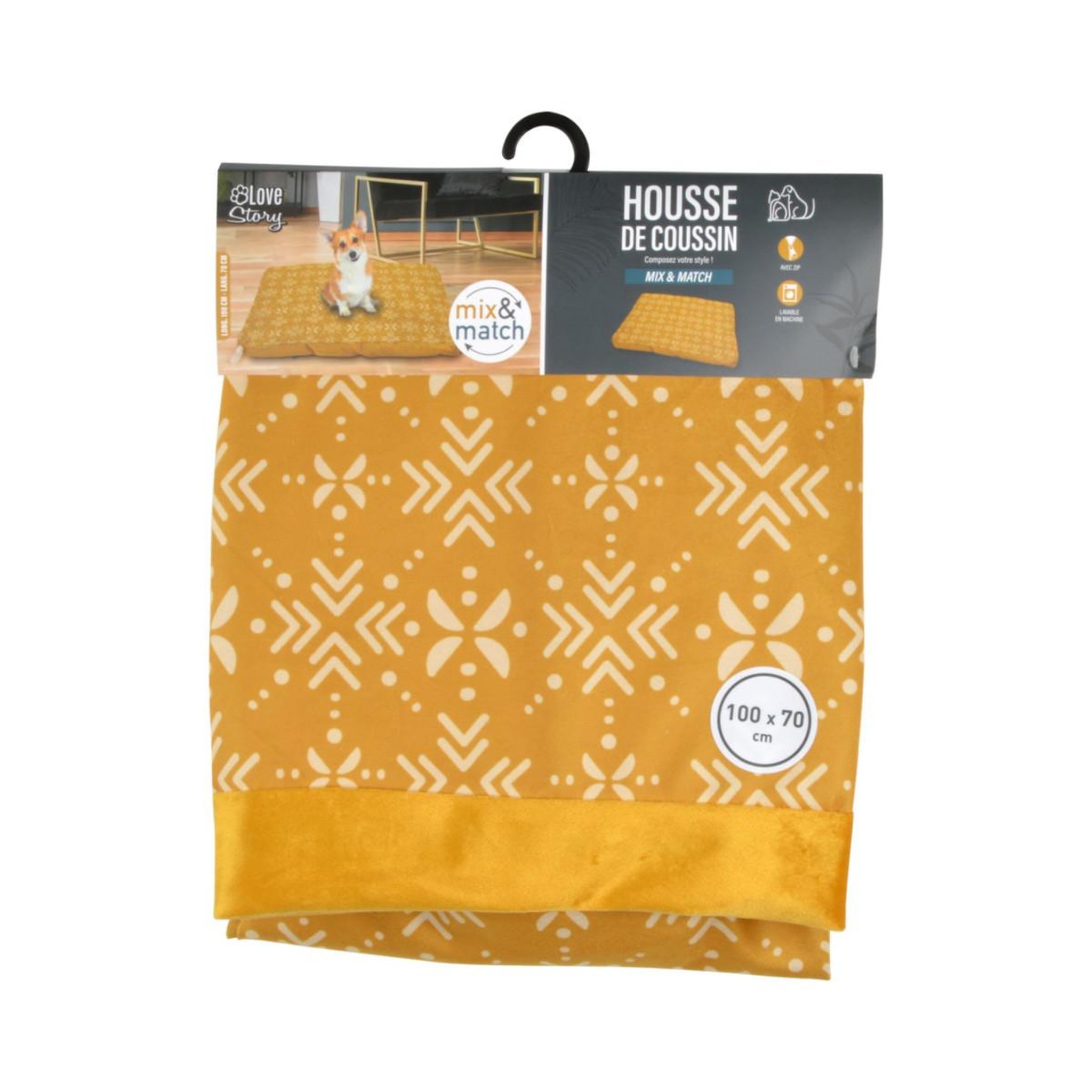 Voir la diapositive 5 : LOVE STORY Housse de coussin pour chien & chat  ethnic  100cm moutarde