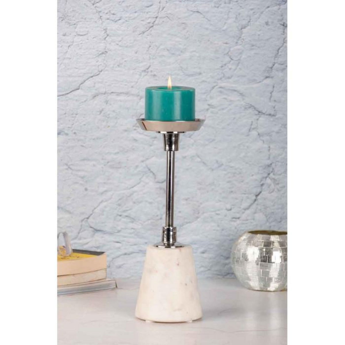 Paris Prix Bougeoir Design en Marbre  Fayya  30cm Blanc & Argent