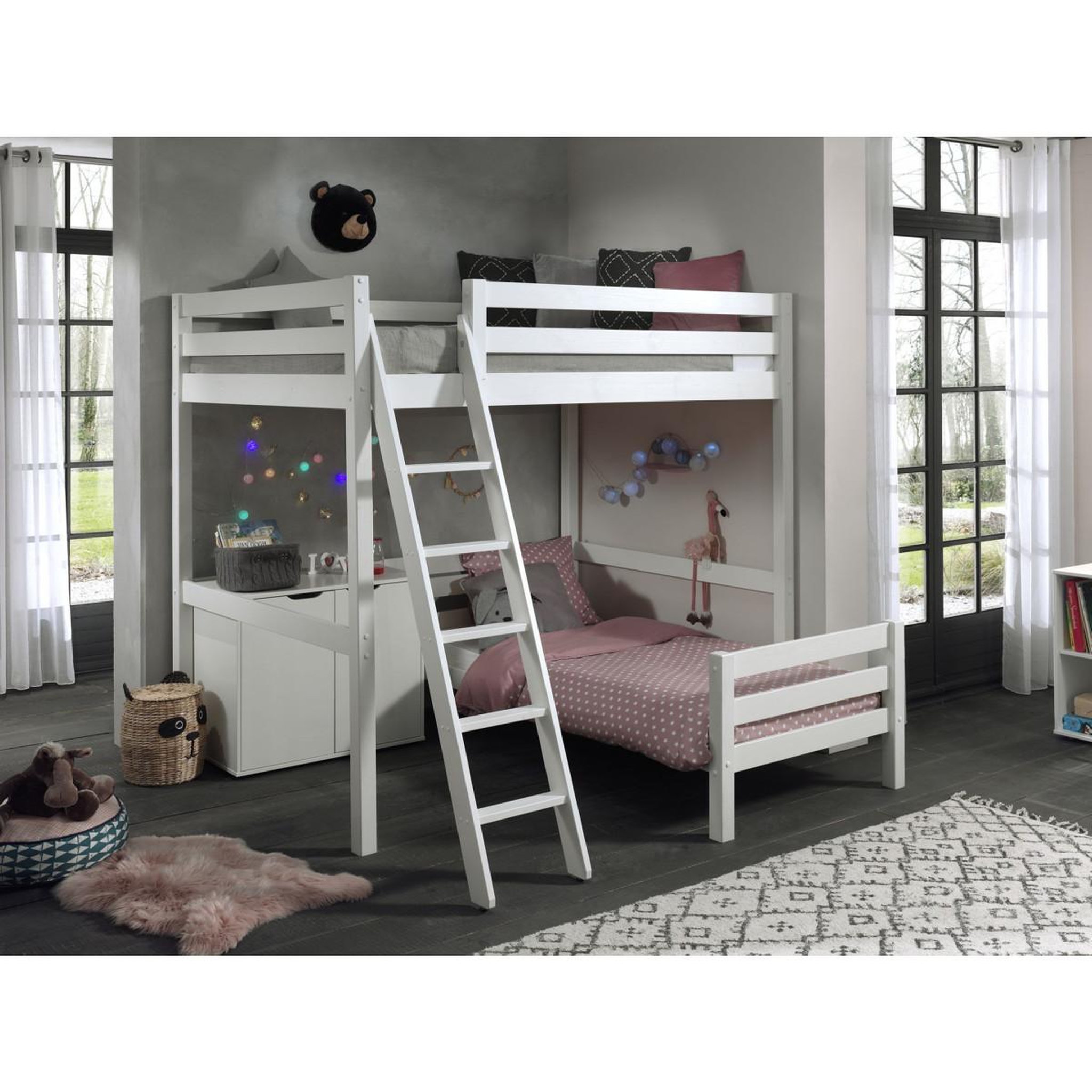 Voir la diapositive 5 : Paris Prix Pack - lit mezzanine enfant, lit simple & commode  pino  140x200cm blanc
