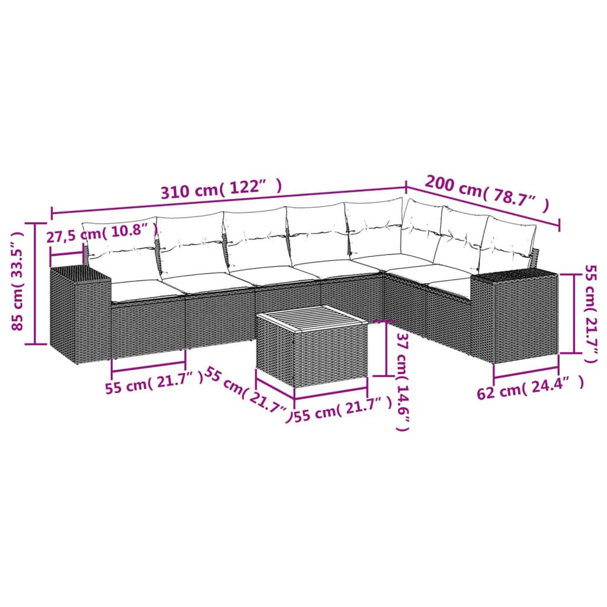 Voir la diapositive 4 : VIDAXL Salon de jardin 8 pcs avec coussins gris resine tressee