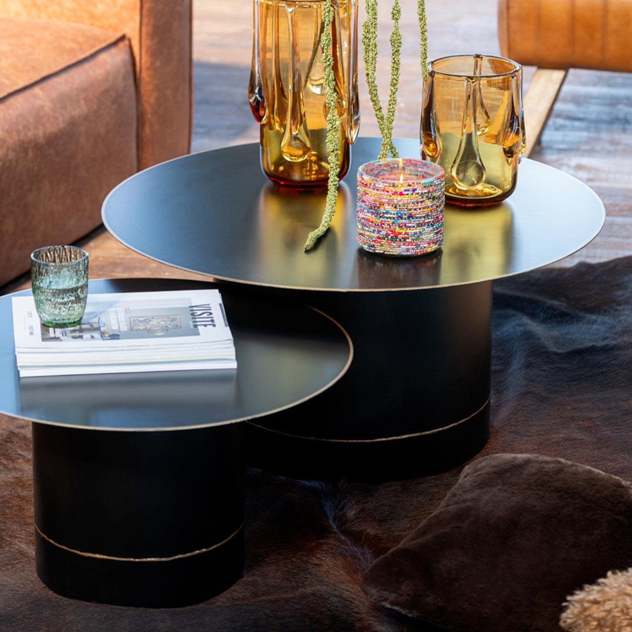 Voir la diapositive 5 : J-LINE Table basse en métal  border  80cm noir